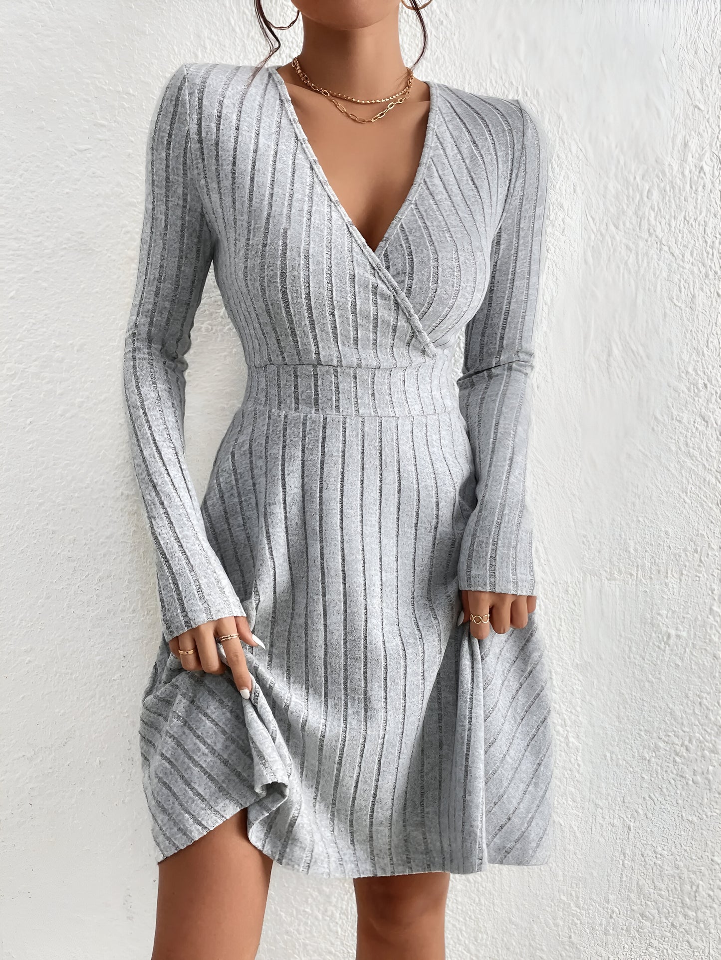 Cozy Comfort: V-Neck Bodycon Sweater Dress