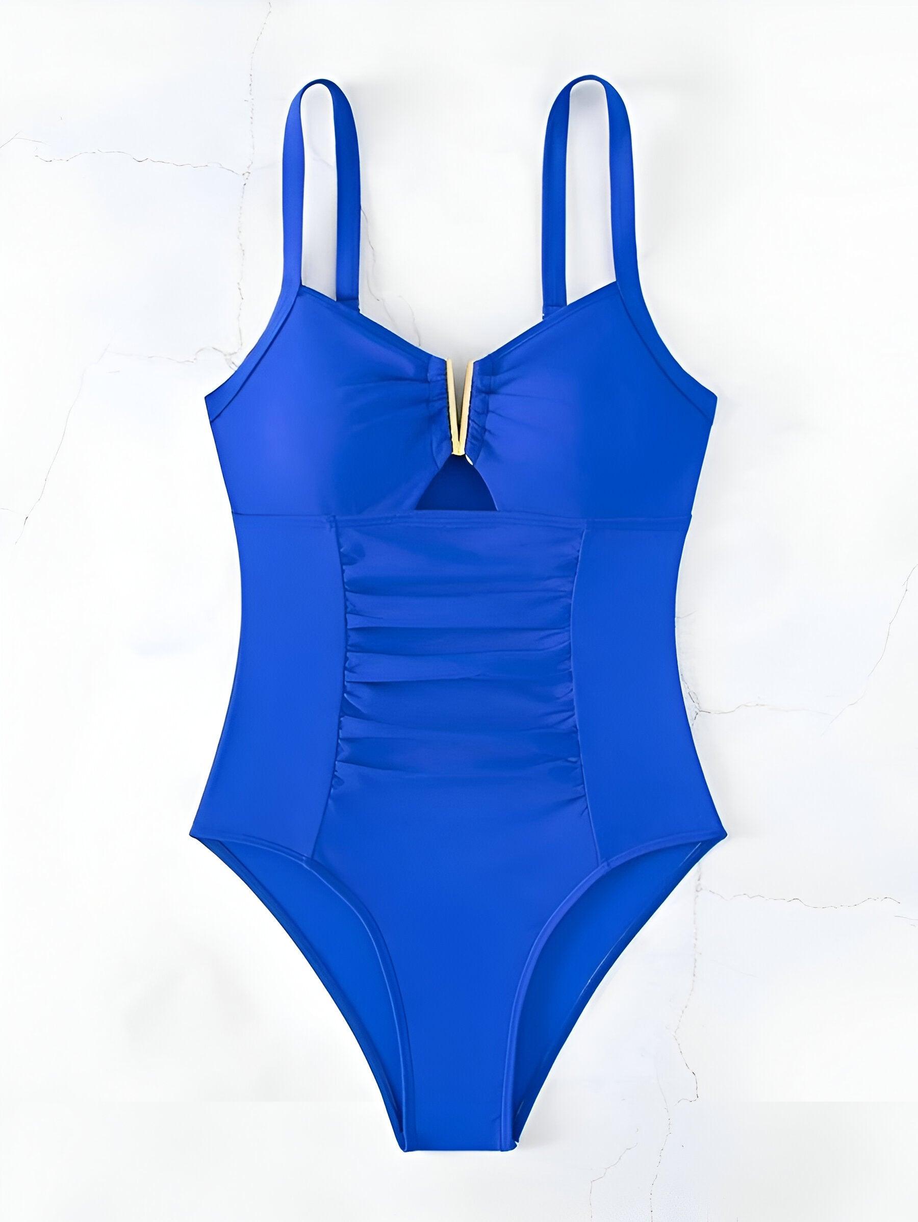 Seductive Ruched One-Piece Swimsuit - Blue Color