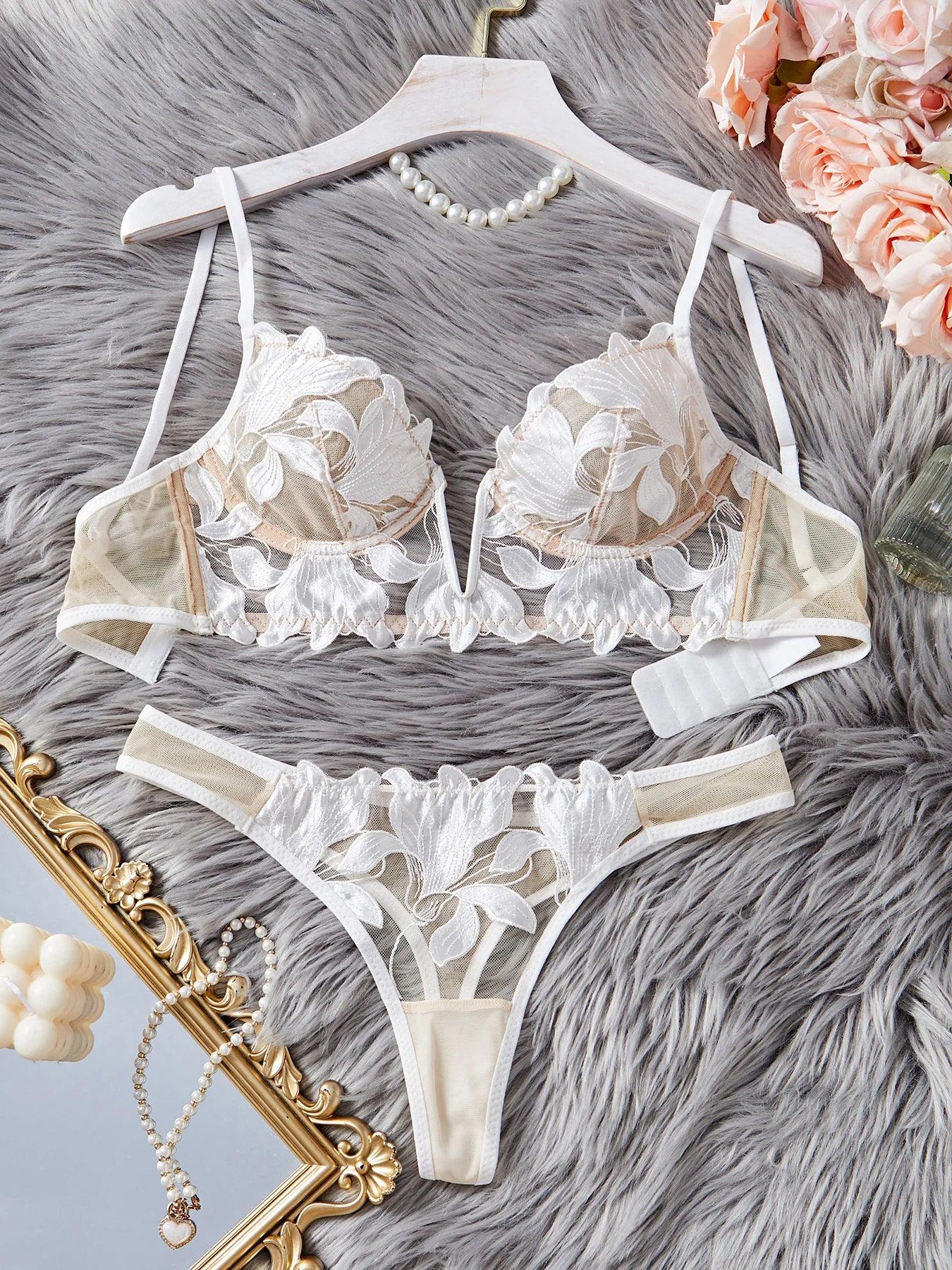 Midnight Floral Fantasy: Luxe and Seductive White Lingerie Sets