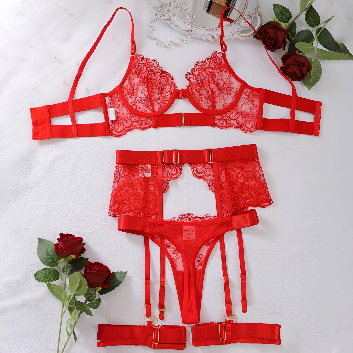 Sensuous Temptation Luxe Red Lace Lingerie Sets