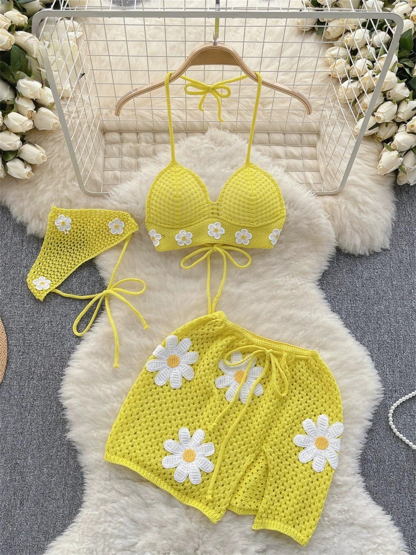 Alluring Two-Piece Summer Playful Yellow Bikini Set 