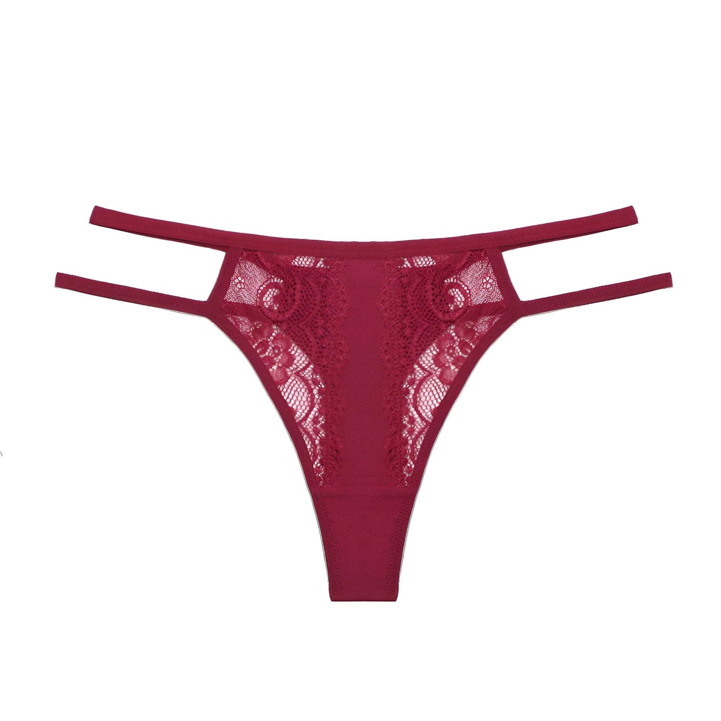 Striped Waistband Red G-String: Lace Patchwork Thong