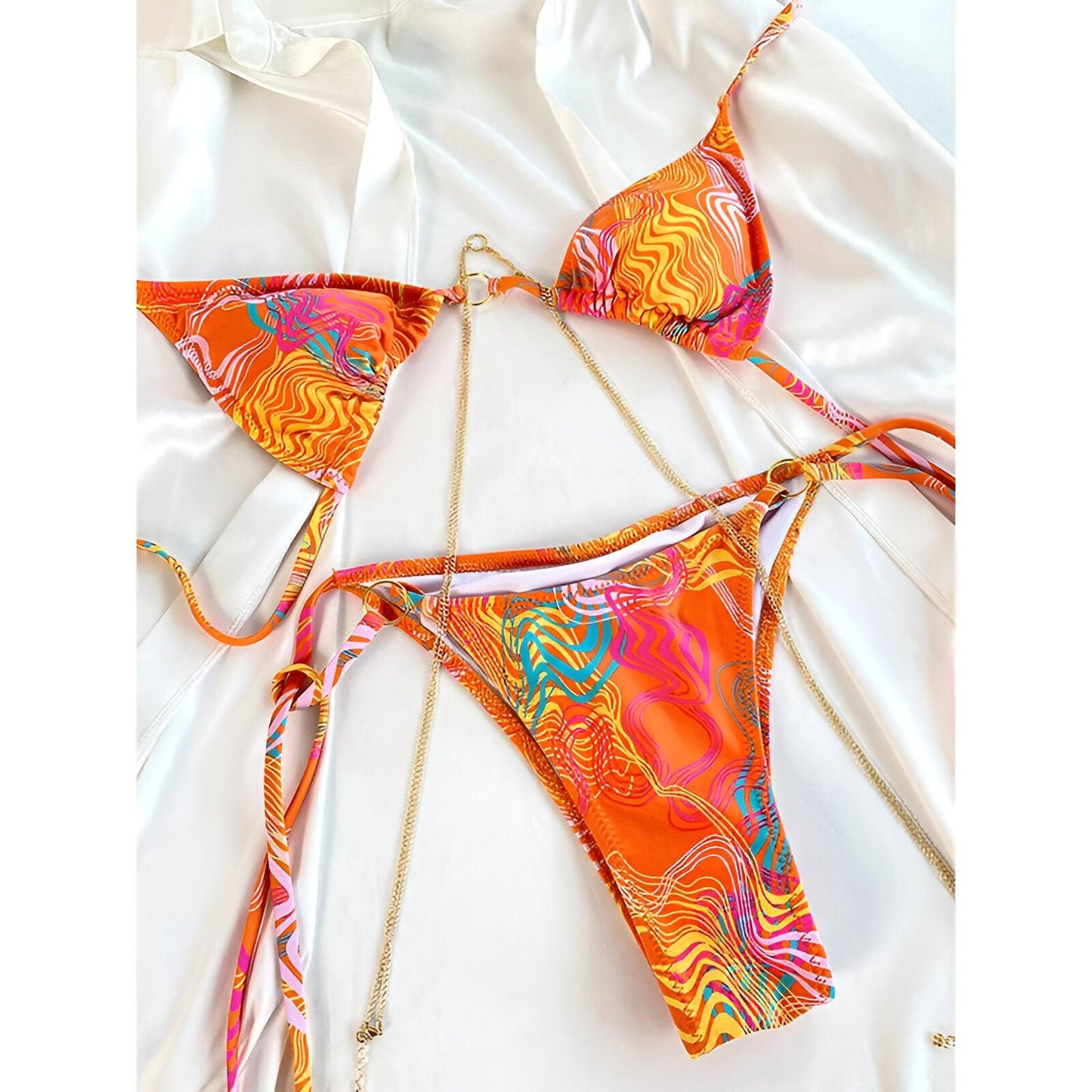 Sizzling Sexy Triangle Micro Thong Orange Bikini Sets