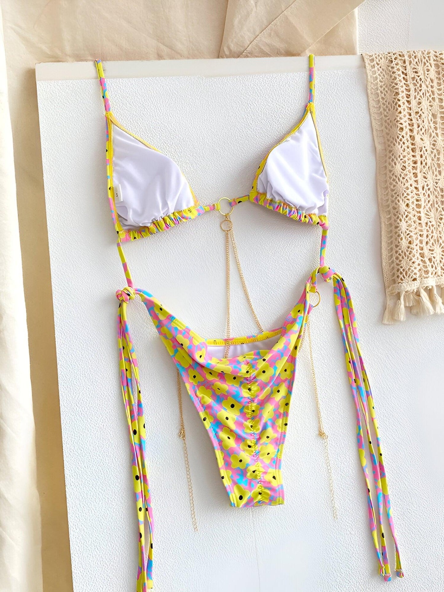 Sizzling Sexy Triangle Micro Thong Yellow Bikini Sets