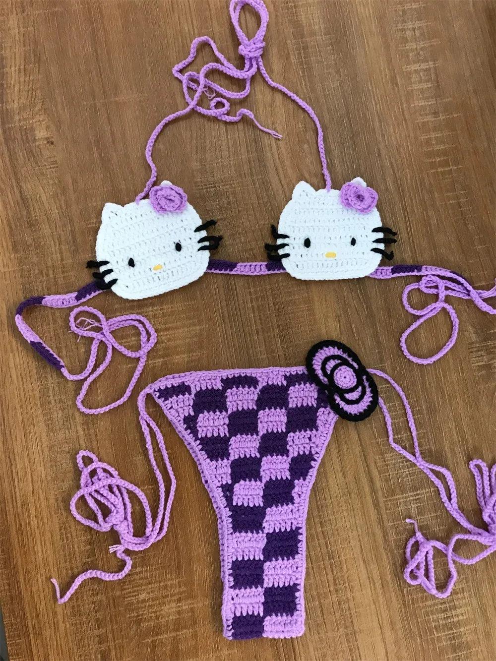 Meow Magic: Hello Kitty Crochet Purple Bikini Set 