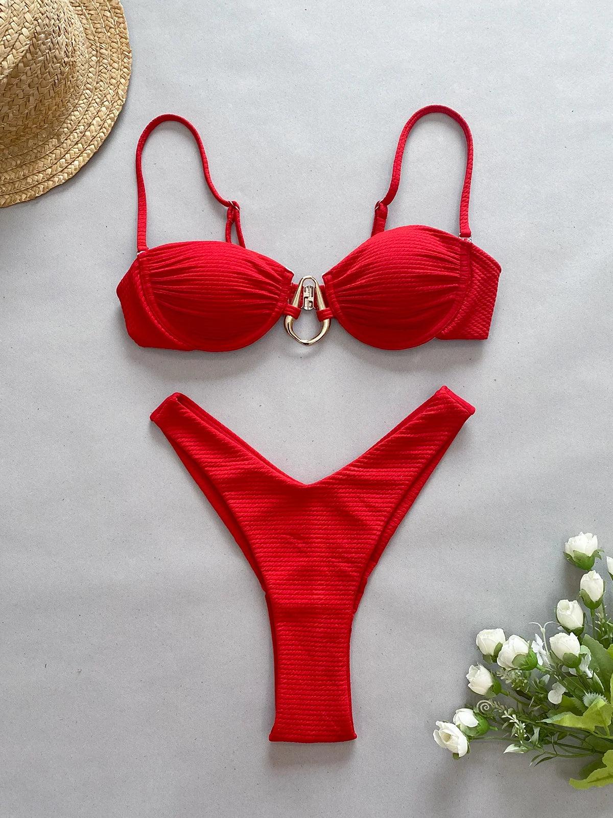 Summer Temptation Versatile Push-Up Red Bikini Set