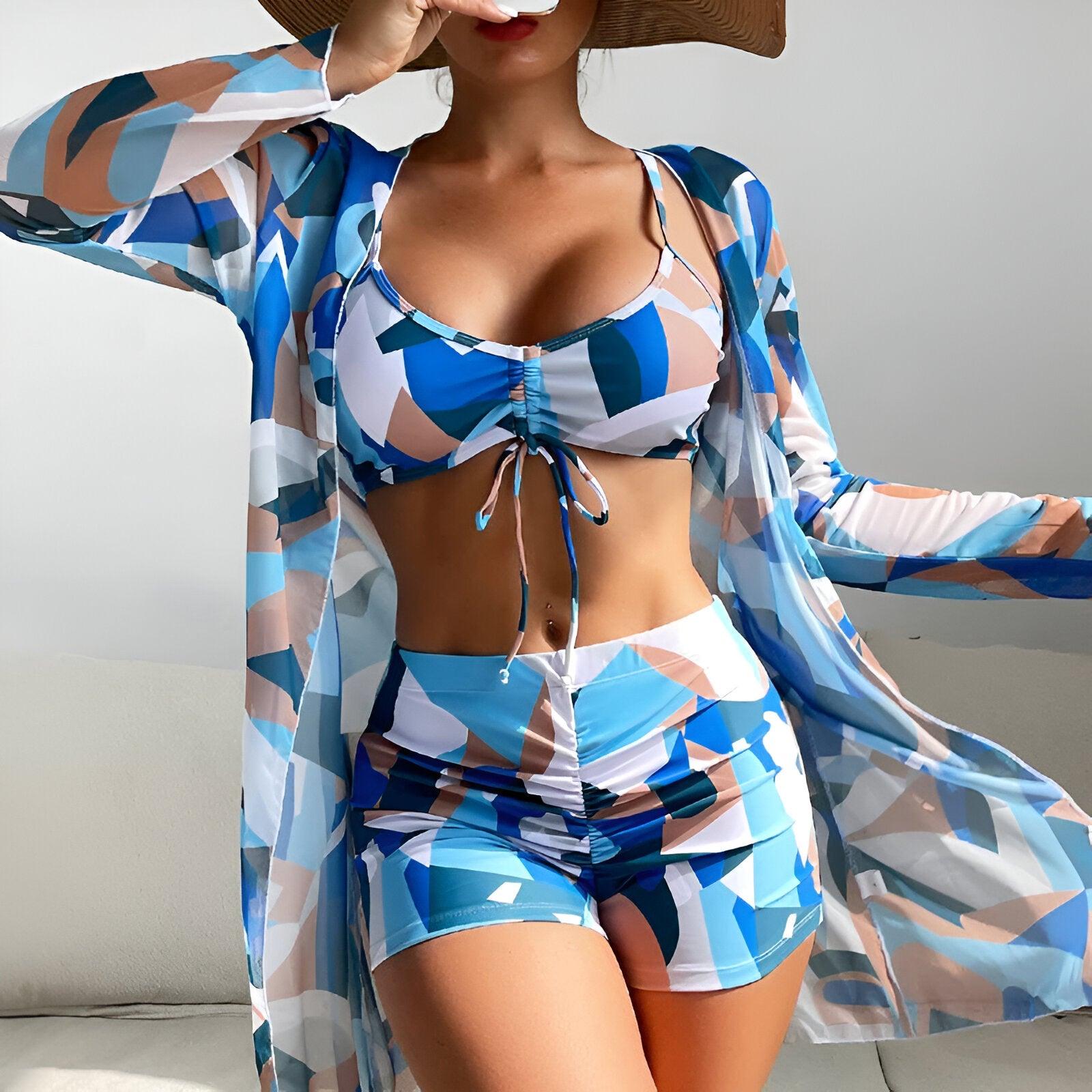 Summer Print Tankini Sets: Push-Up Deep Blue Swimwear