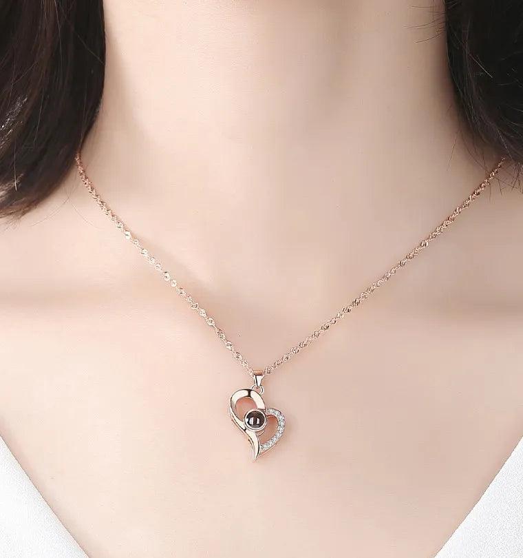 Projection Silver Necklace Set - 100 Languages 'I Love You' - Rose Gift Box