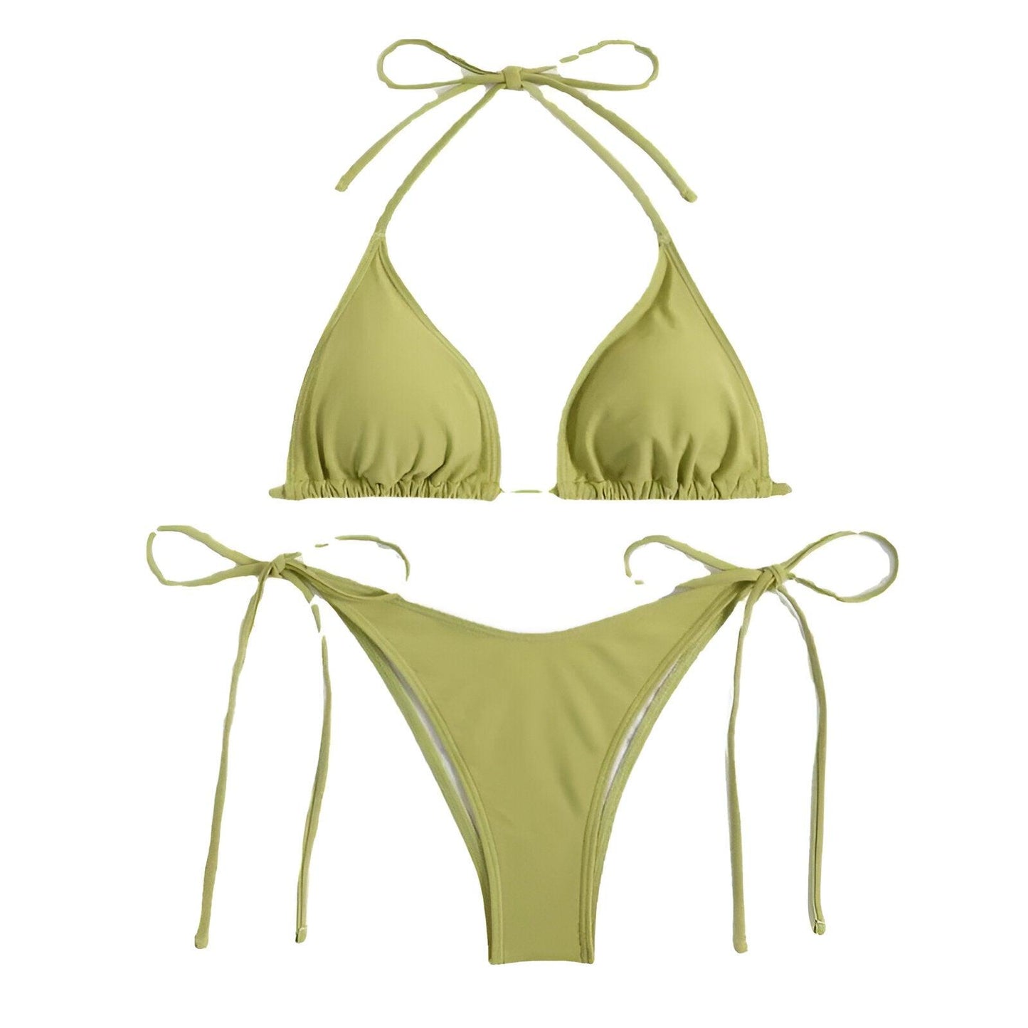 Tropical Temptation: Side Tie Thong Green Bikini Set