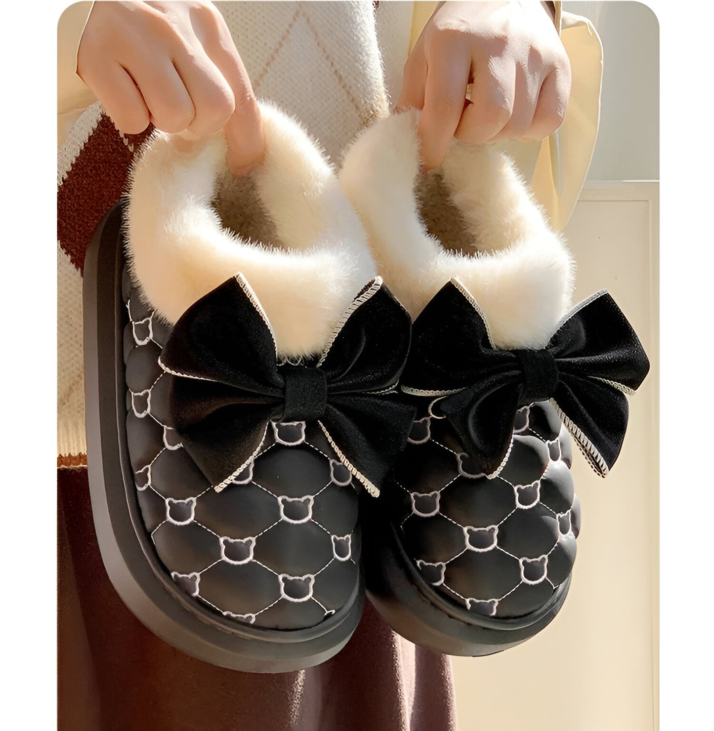 Snowflake Bliss: Designer Winter Fluffy Slippers