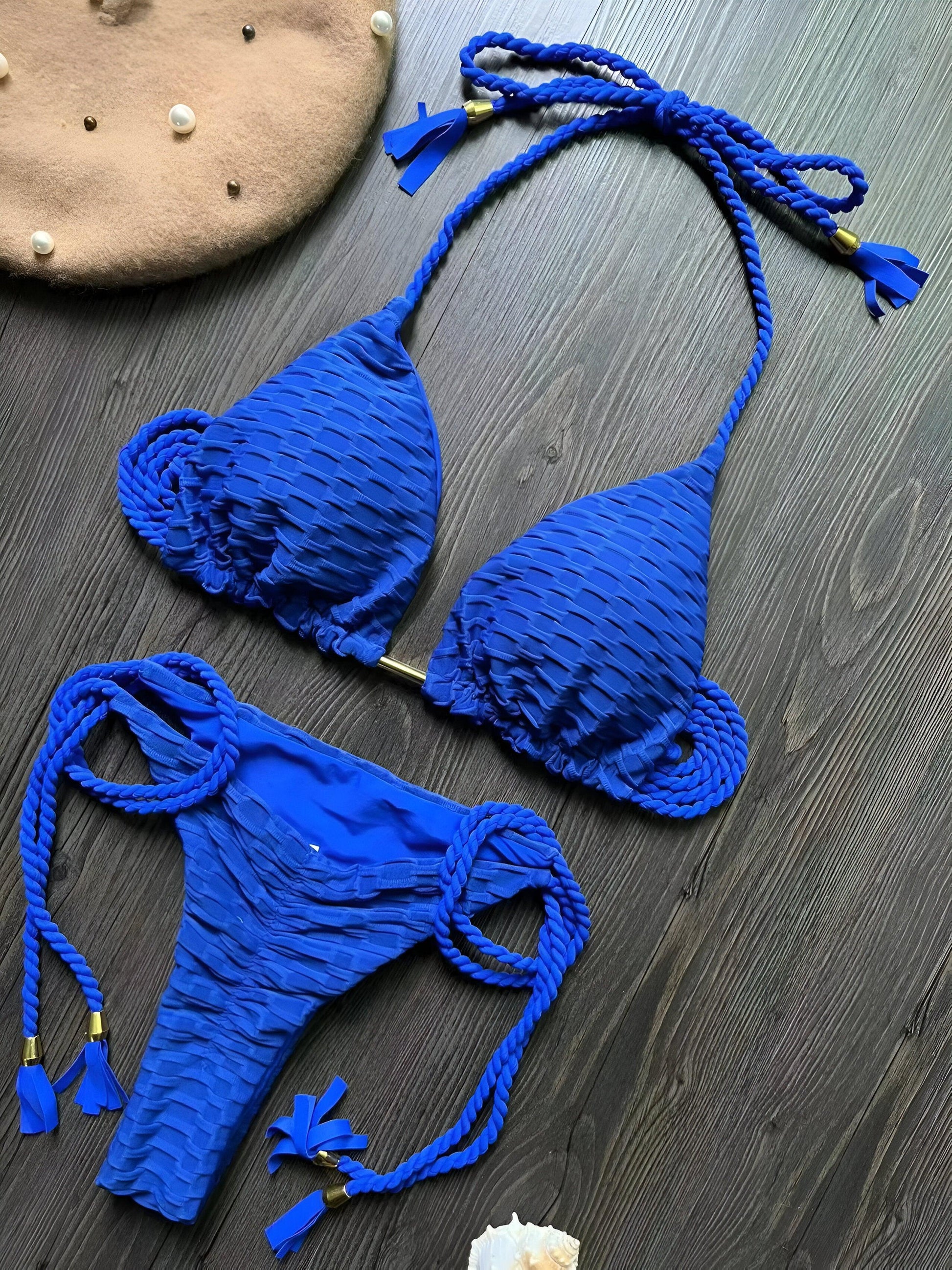 Sun-Kissed Allure Sexy Blue Bikini Set