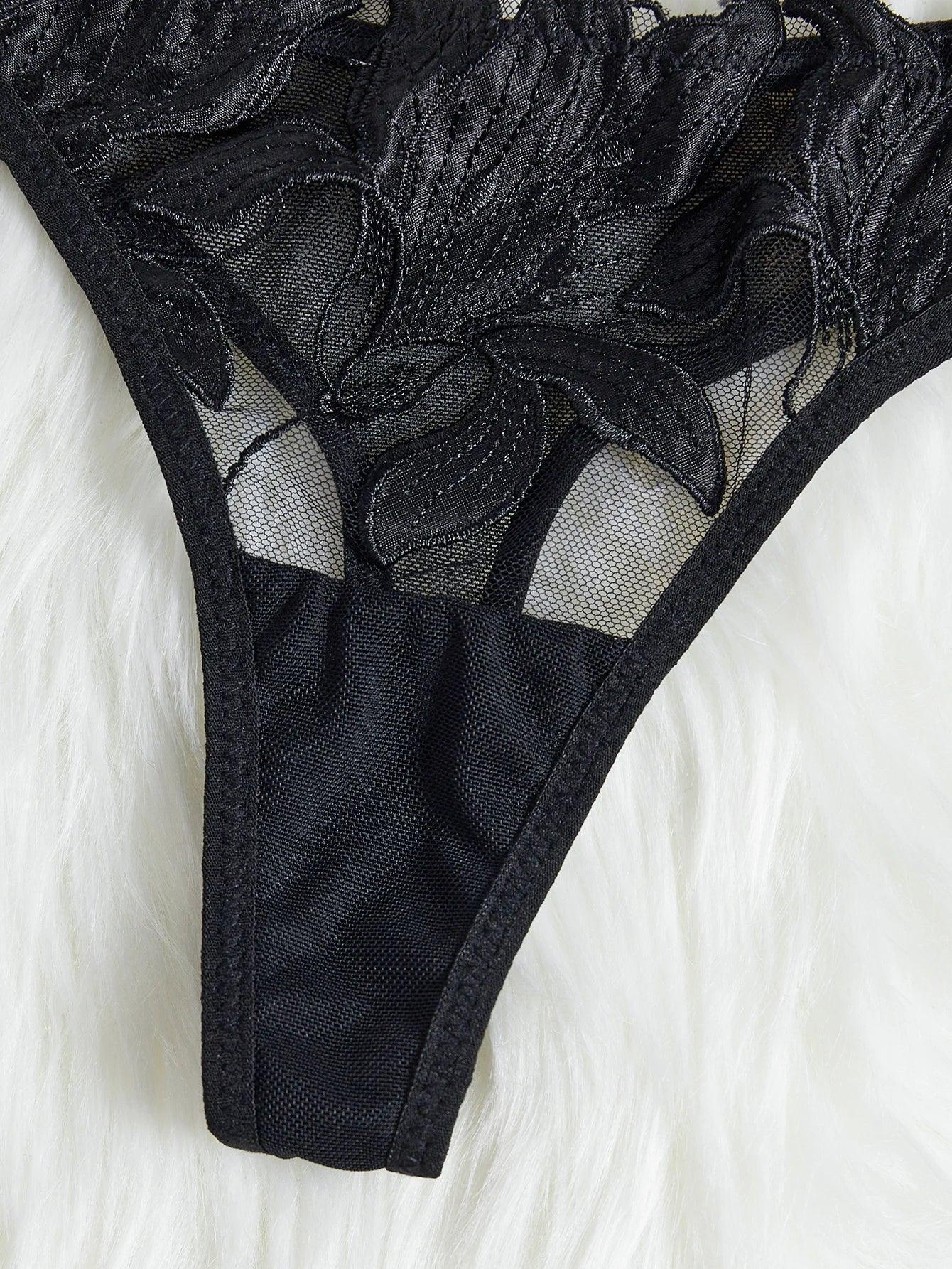 Midnight Floral Fantasy: Luxe and Seductive Black Lingerie Sets