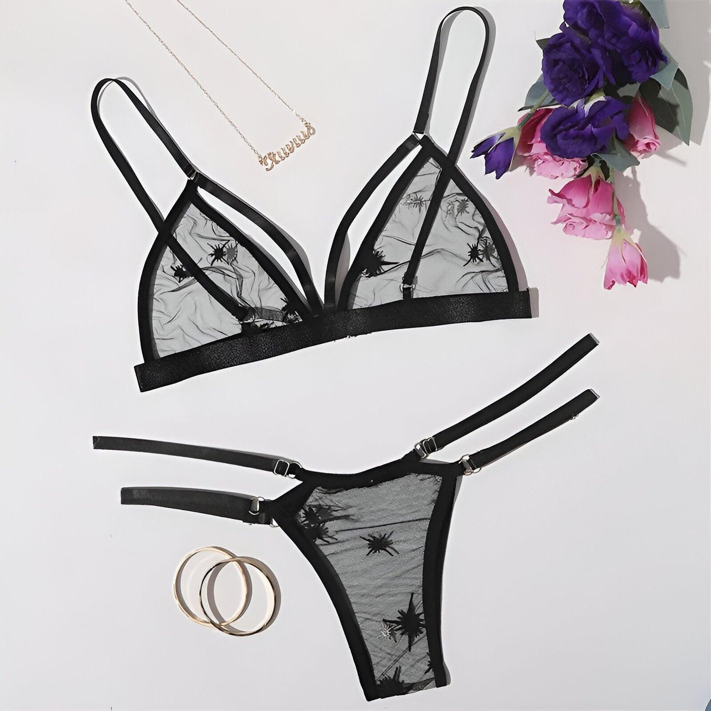 Noir Delicate Black Lace & Embroidered Linen Lingerie Set Allure Passion Noir Delicate Black Lace & Embroidered Linen Lingerie Set Allure Passion
