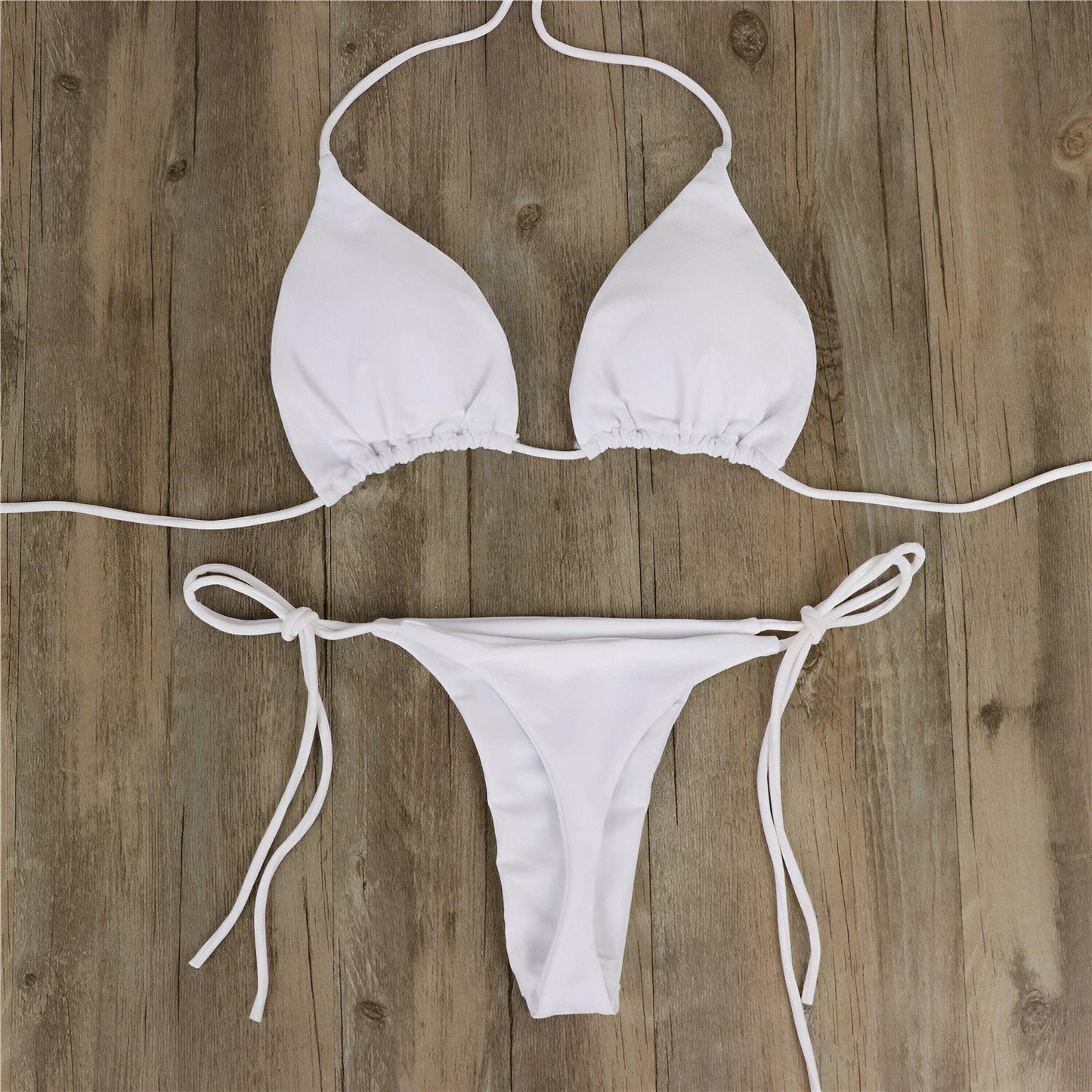 Summer Sexy 2 Piece White Bikini Set with G-String Thong