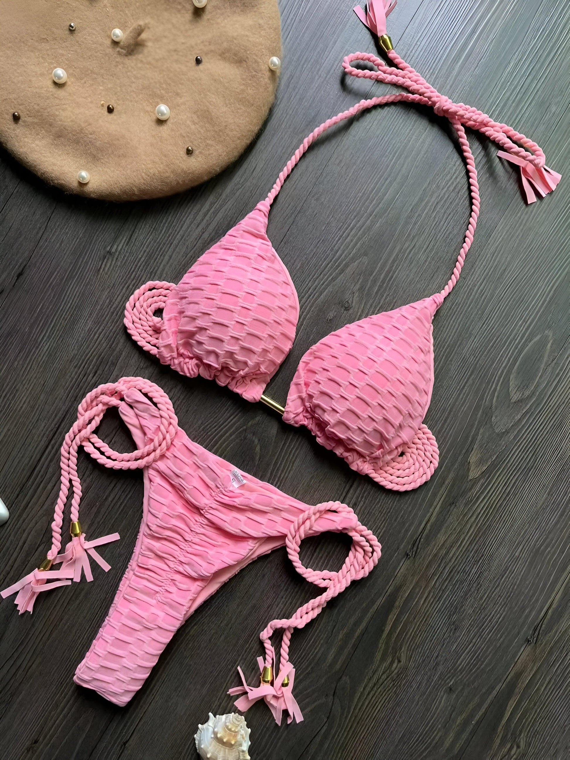 Sun-Kissed Allure Sexy Pink Bikini Set