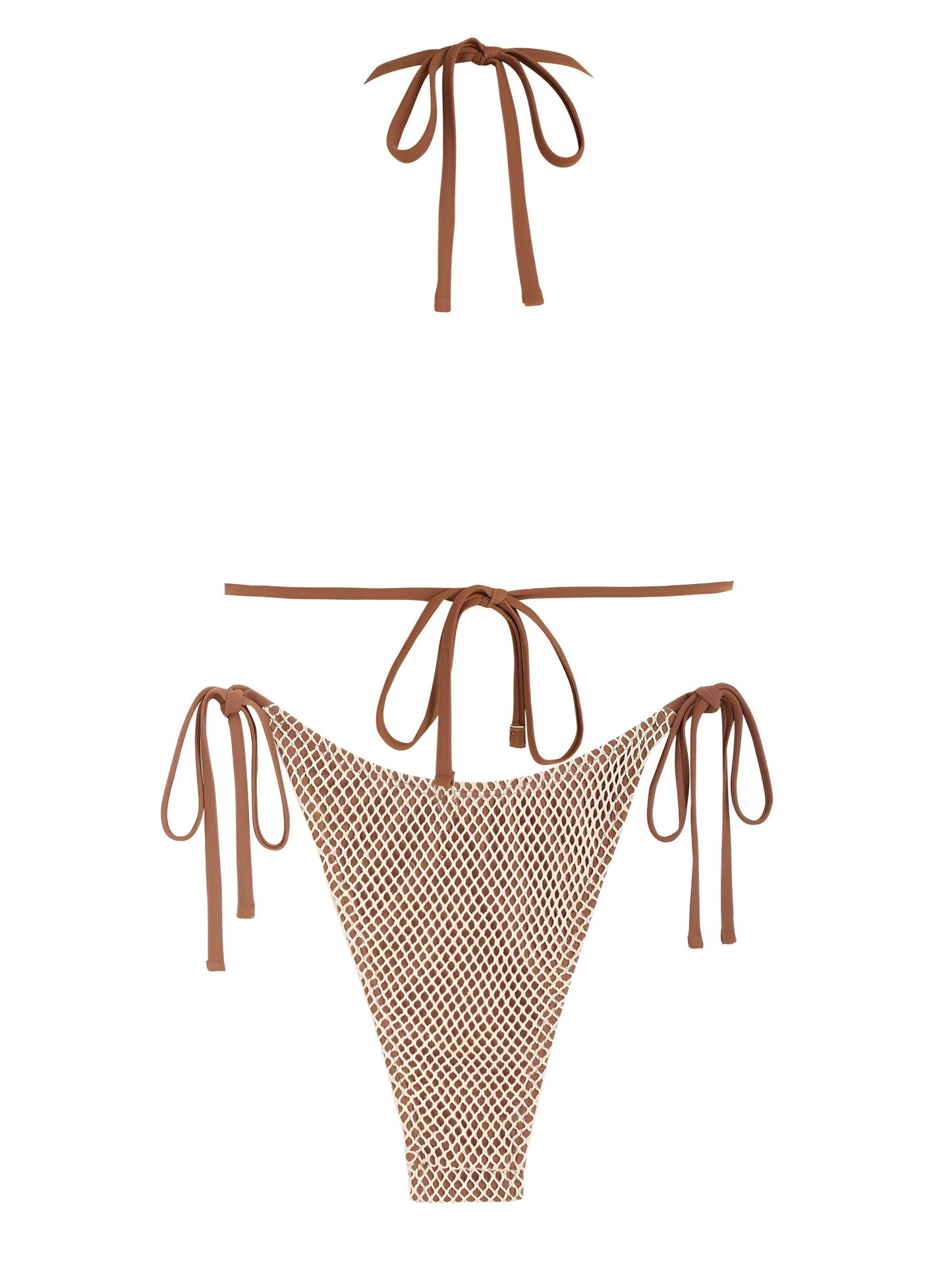 Fishnet Halter Bandeau Two-Piece Coffee Bikini Set