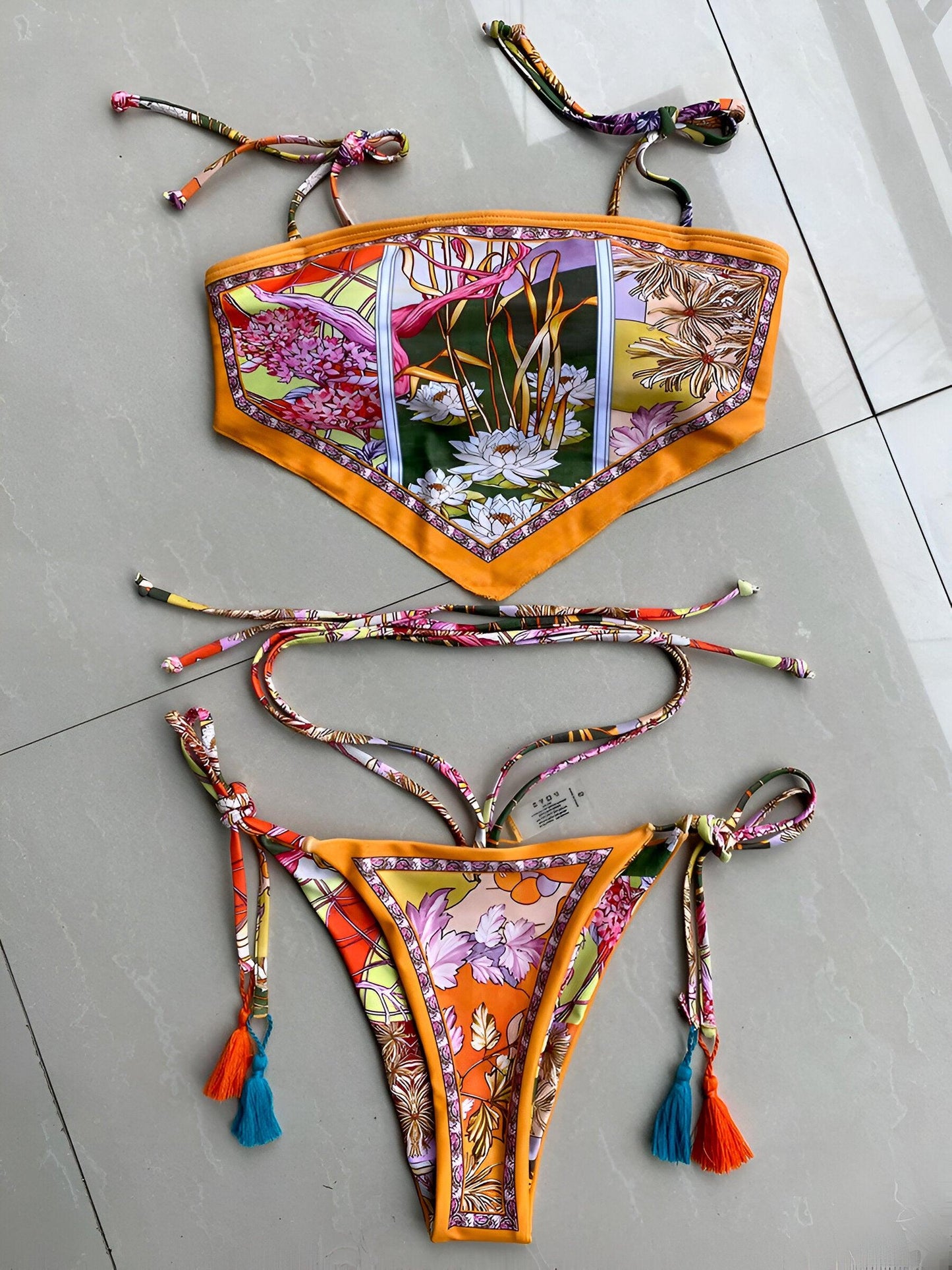 Sun-Kissed Splendor Orange Crop Top Bikini Set