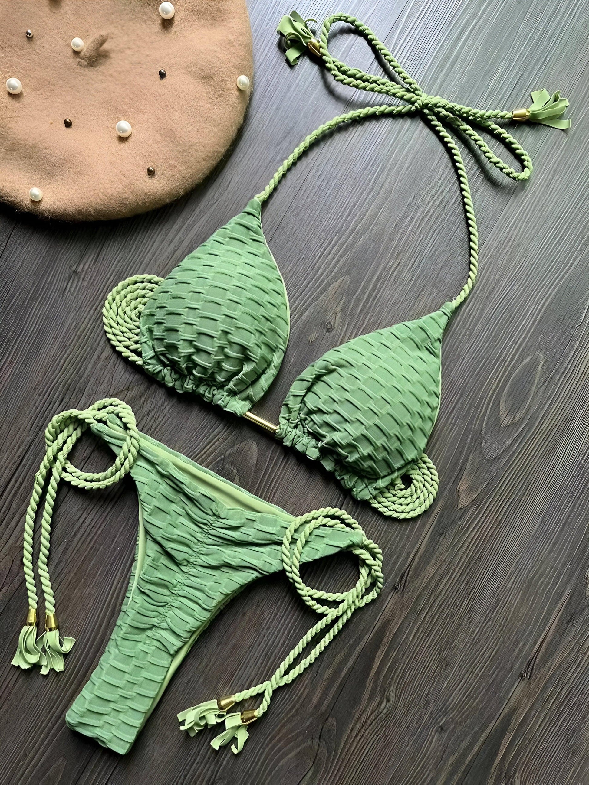 Sun-Kissed Allure Sexy Green Bikini Set