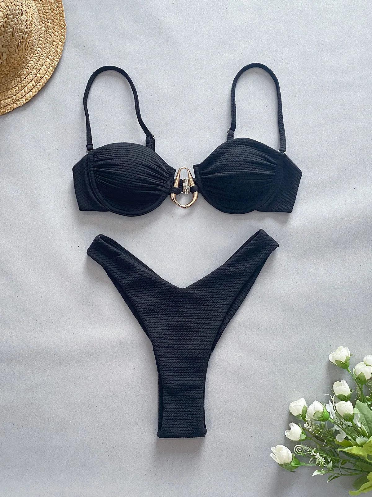 Summer Temptation Versatile Push-Up Navy Blue Bikini Set