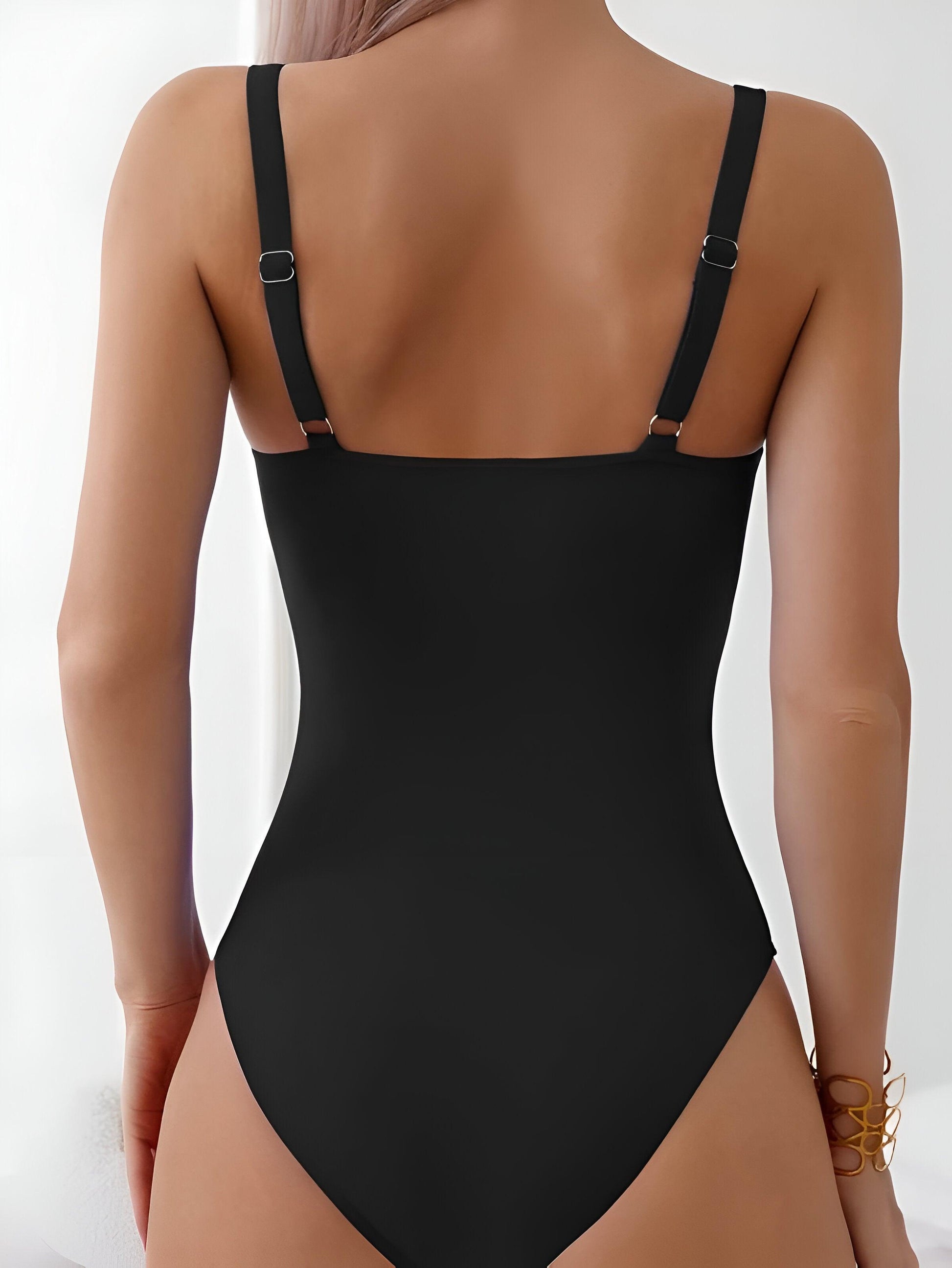 Seductive Ruched One-Piece Swimsuit - Black Color