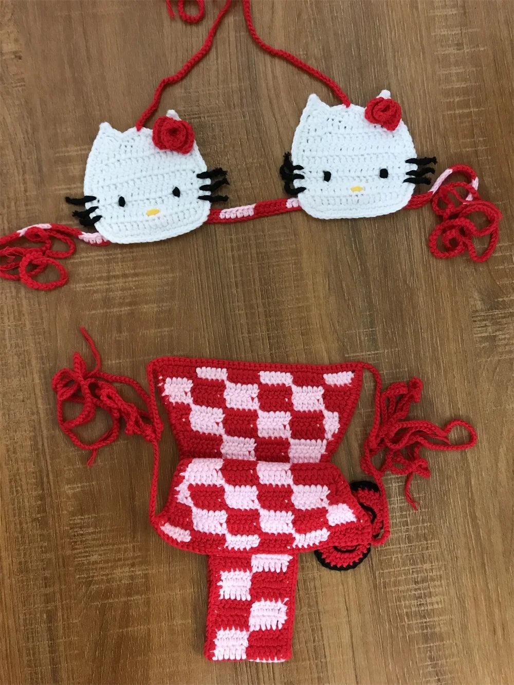 Meow Magic: Hello Kitty Crochet Red Bikini Set 