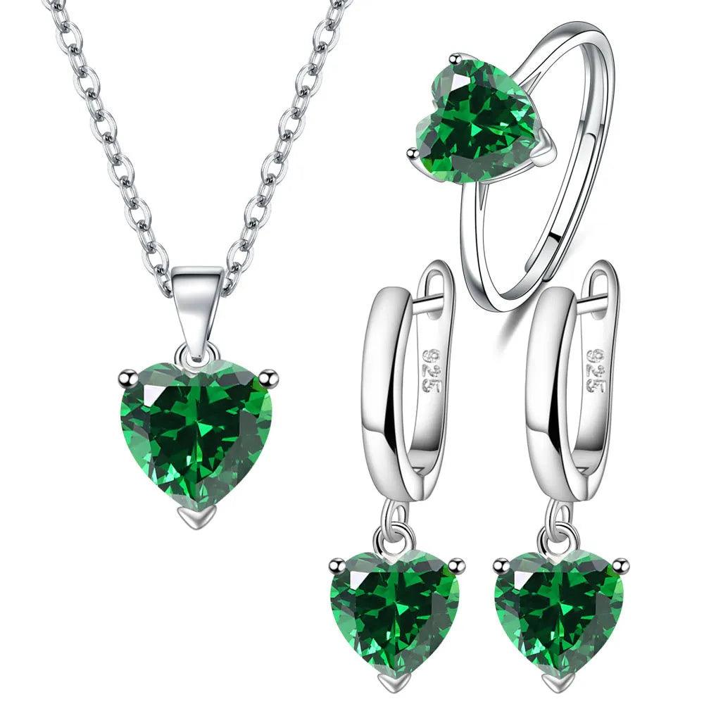 Sterling Silver Heart Zircon Jewelry Set 