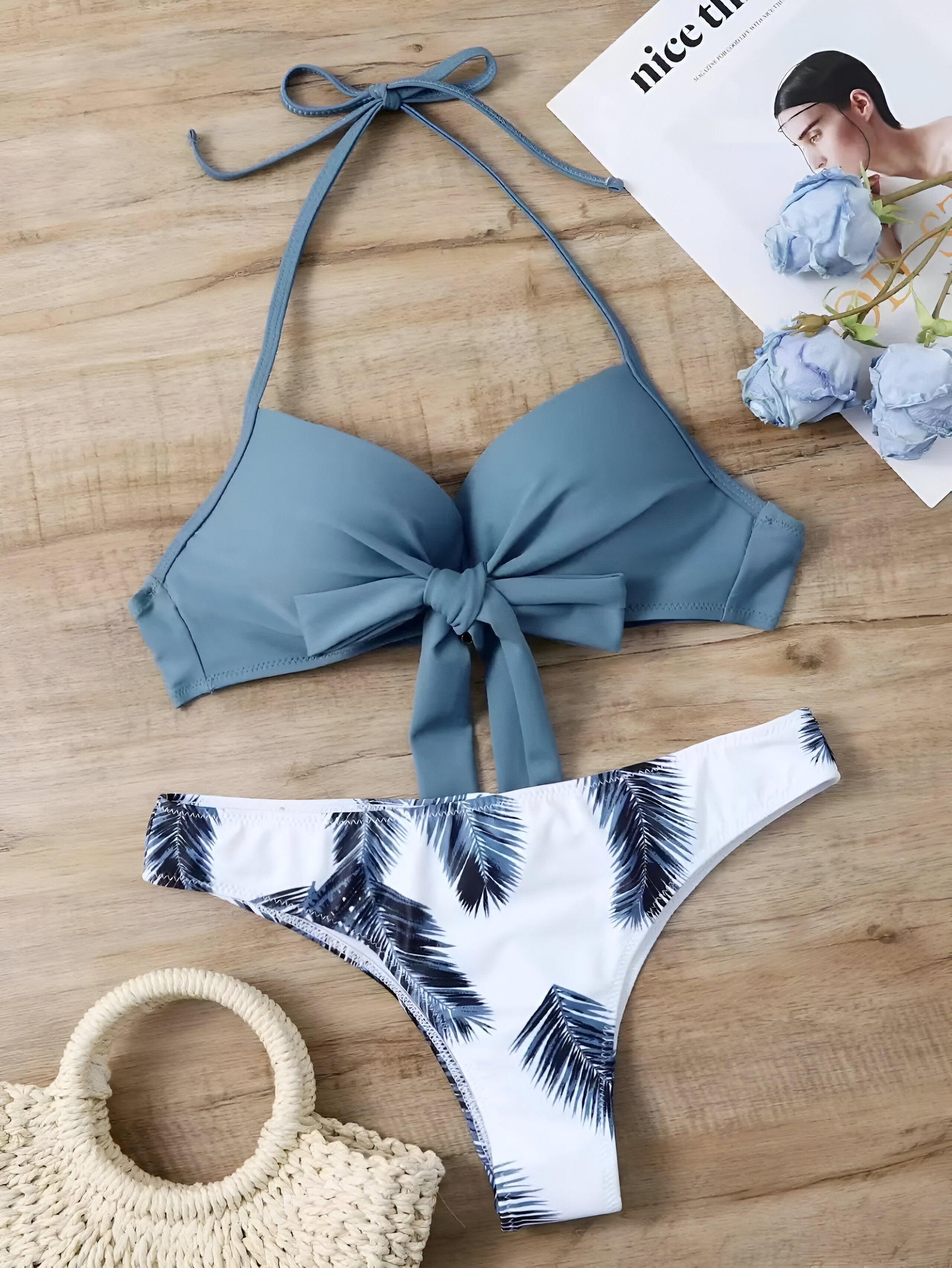 Sexy Brazilian Thong Push-Up Grey Bikini: Printed Swimwear