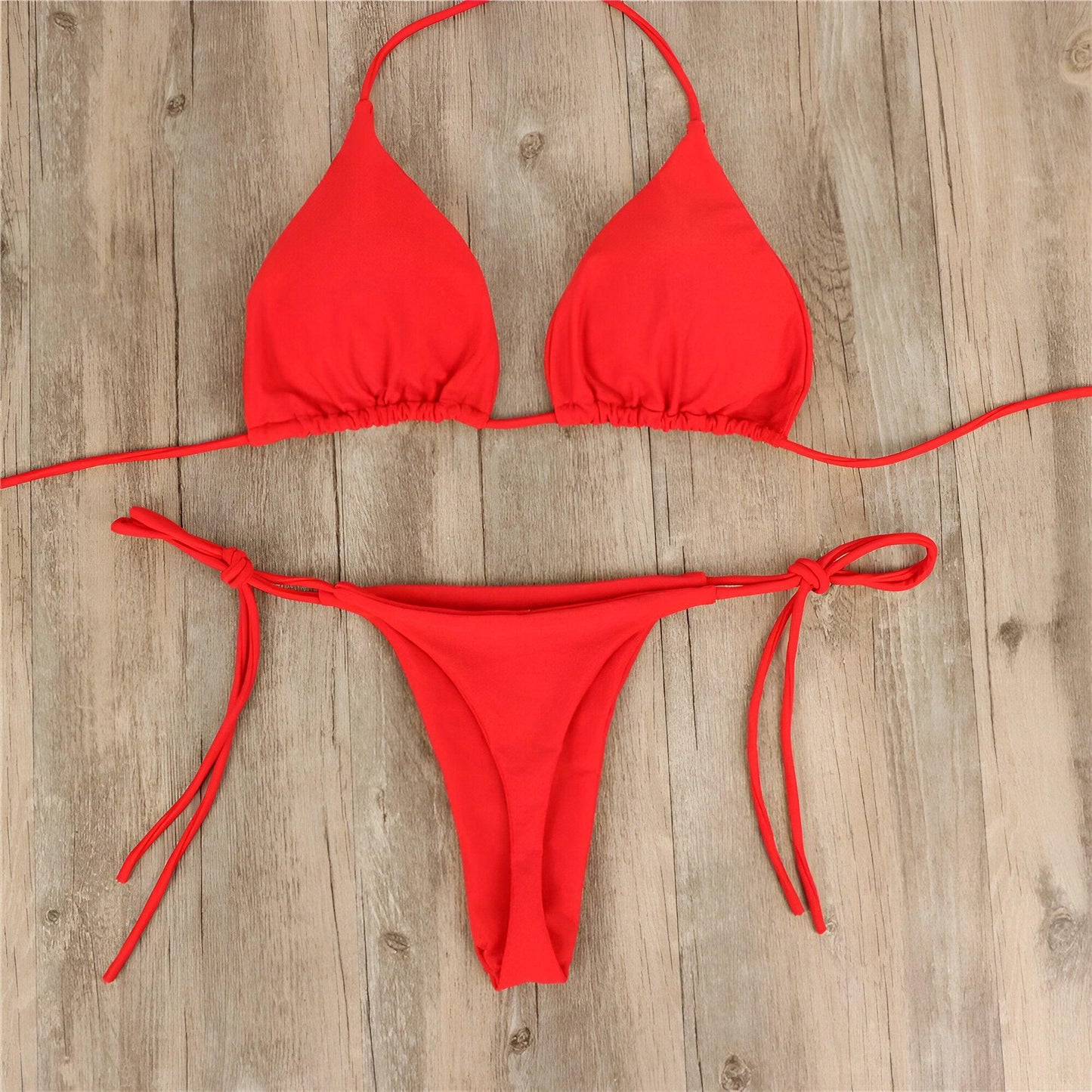 Summer Sexy 2 Piece Red Bikini Set with G-String Thong