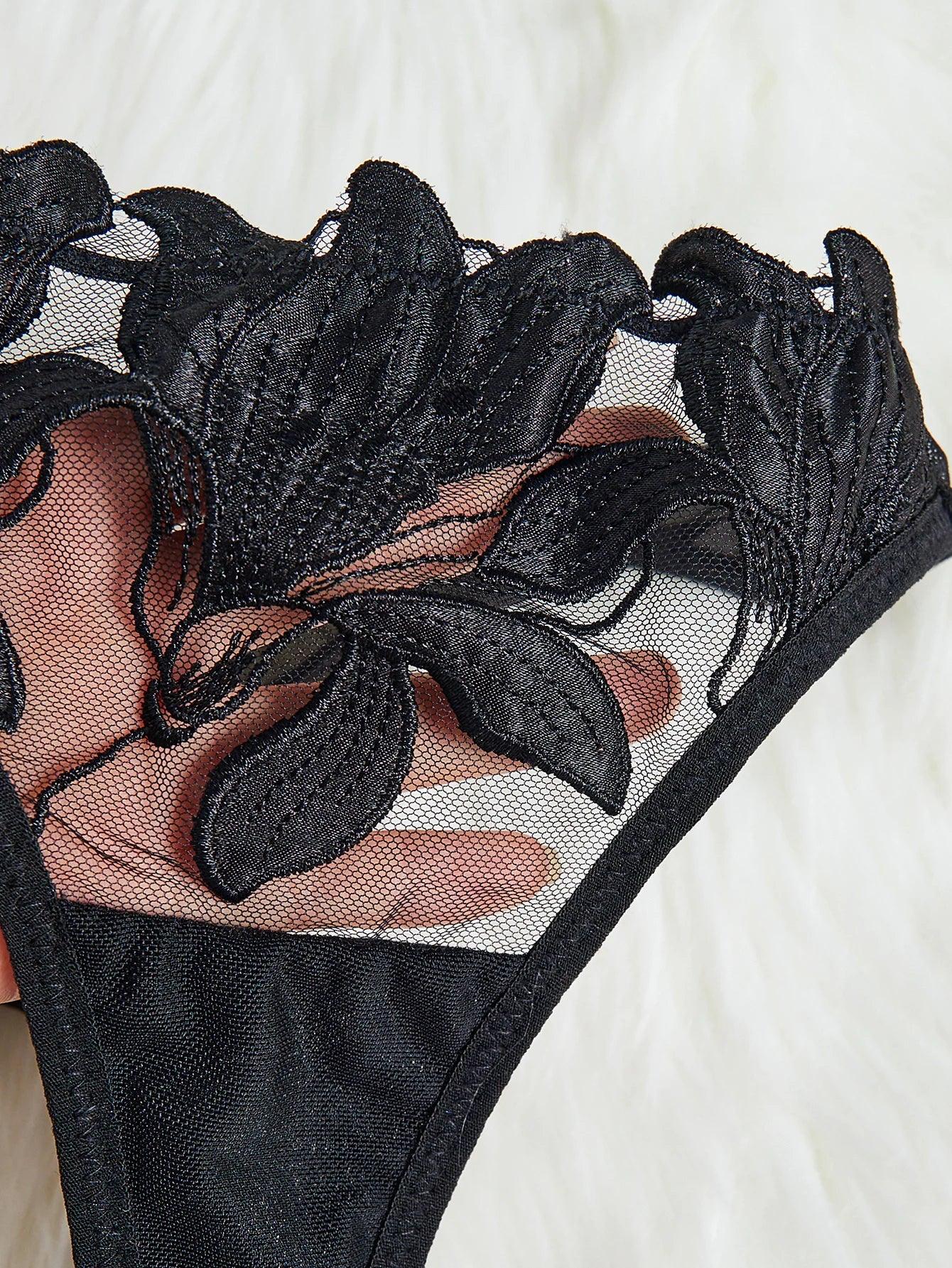 Midnight Floral Fantasy: Luxe and Seductive Black Lingerie Sets