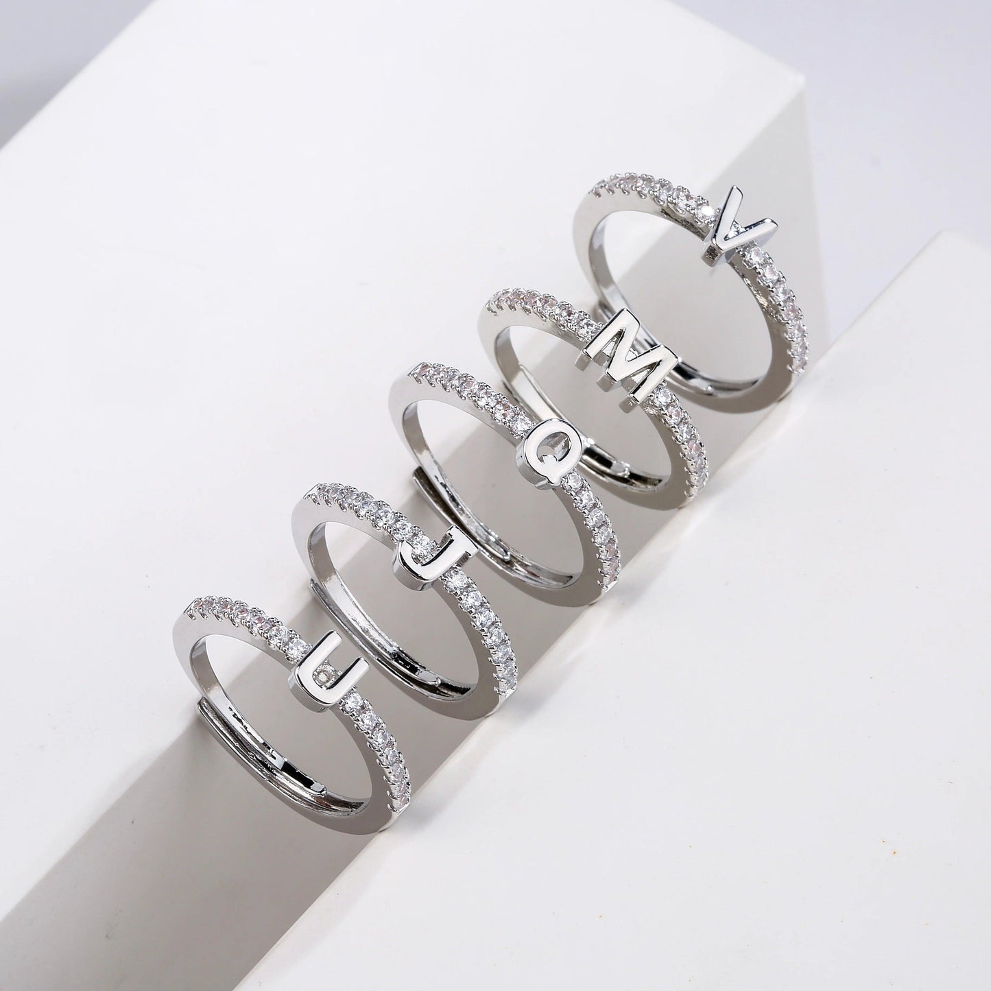 Silver Initials Letter Ring