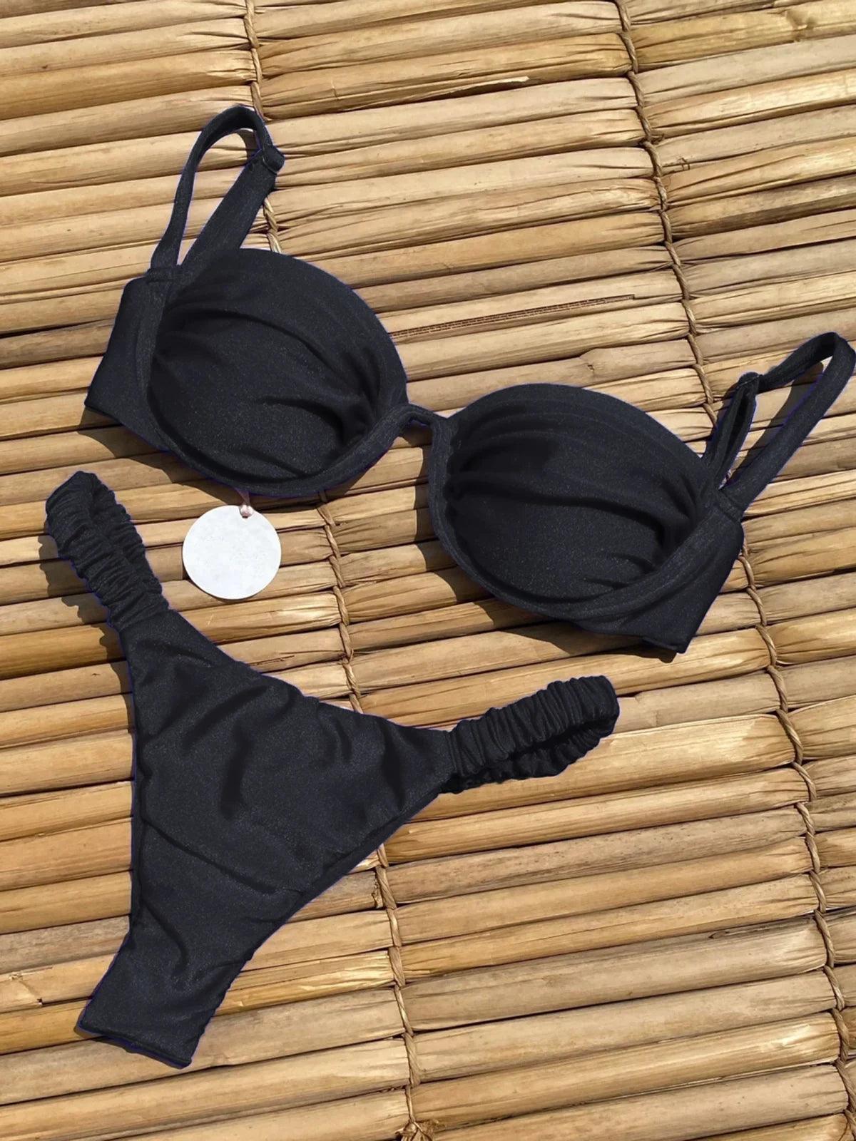 Summer Temptation Versatile Push-Up Black Bikini Set