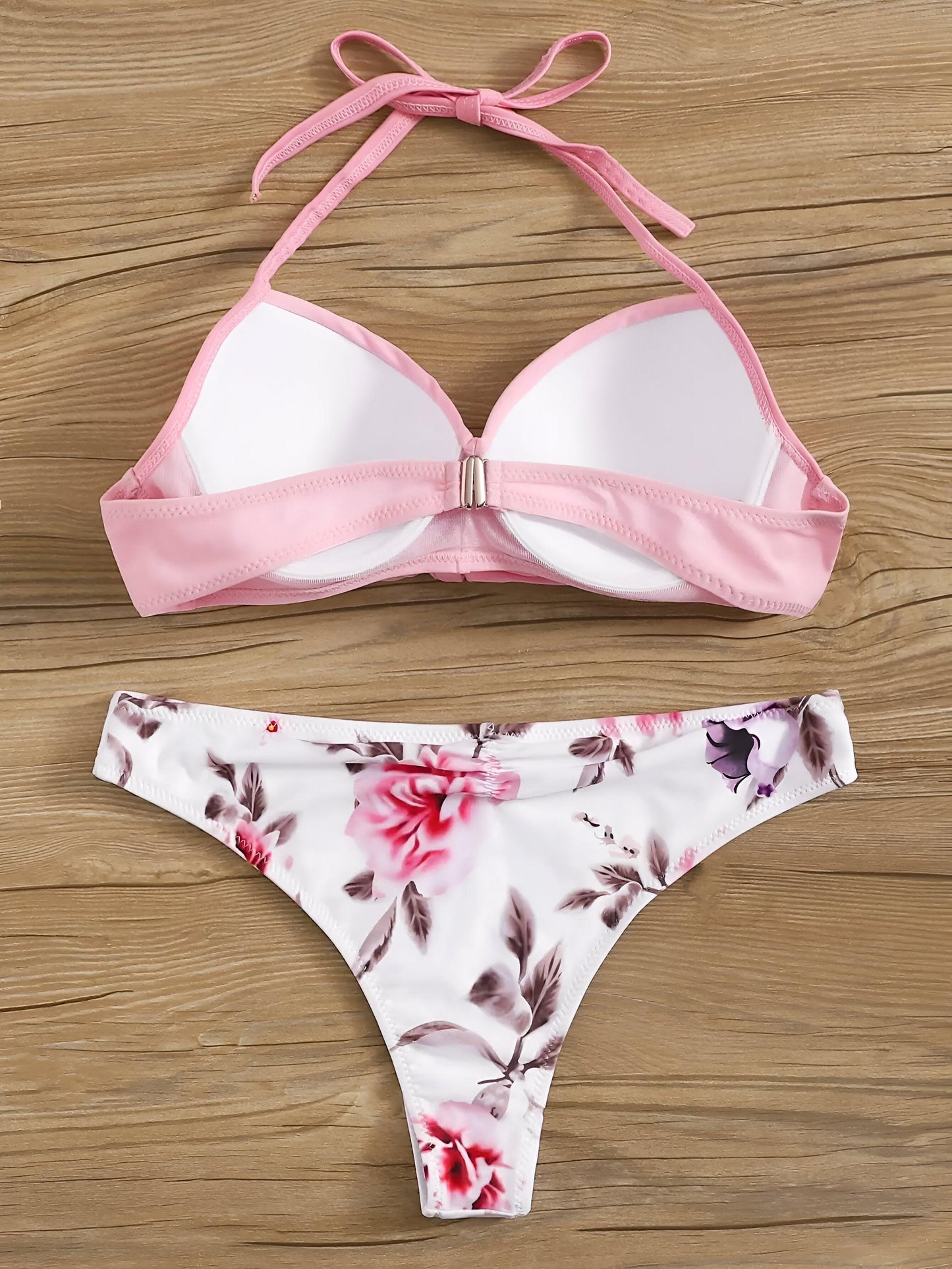 Sexy Brazilian Thong Push-Up Pink Bikini: Printed Swimwear