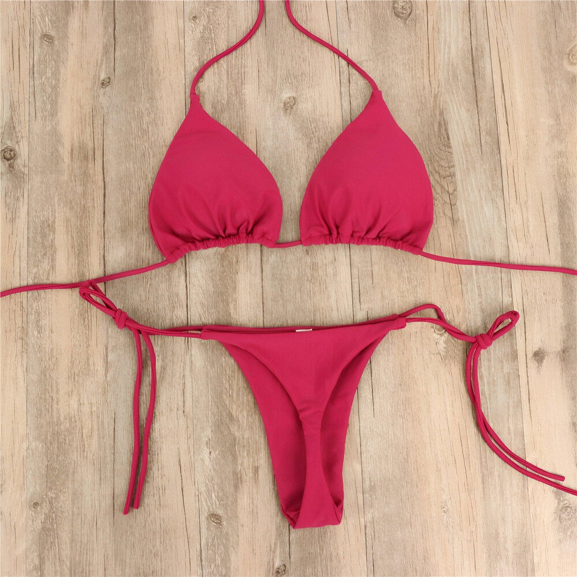 Summer Sexy 2 Piece Wine Red Bikini Set with G-String Thong