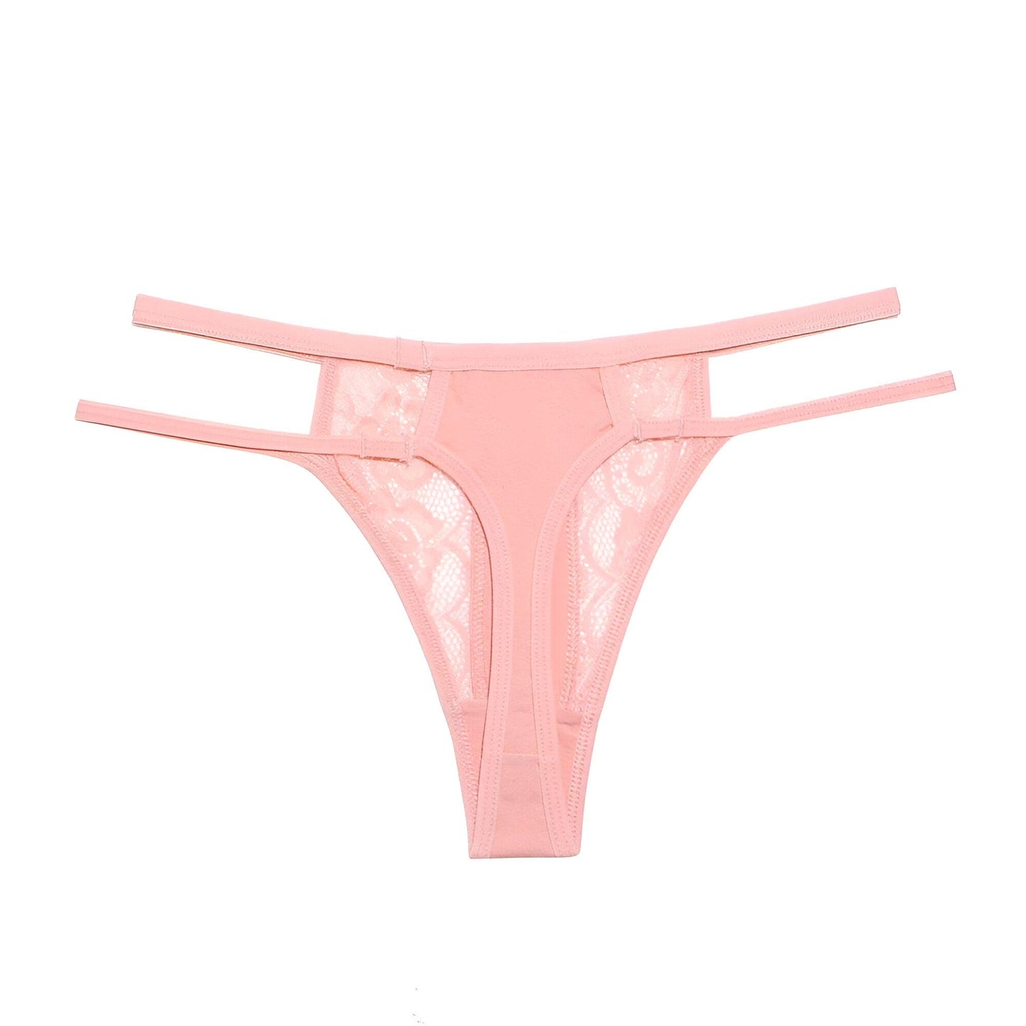 Striped Waistband Pink G-String: Lace Patchwork Thong