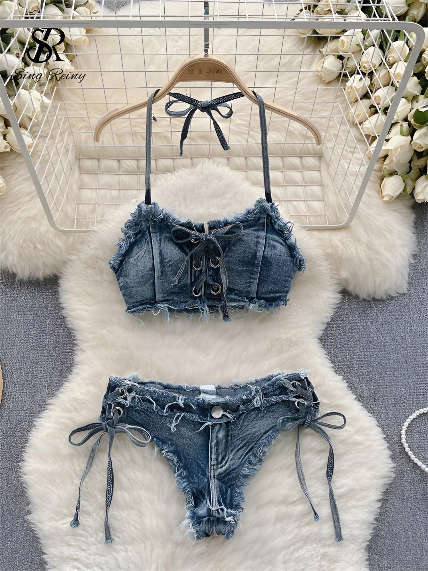 Retro Denim Bikini Set Summer Swimwear