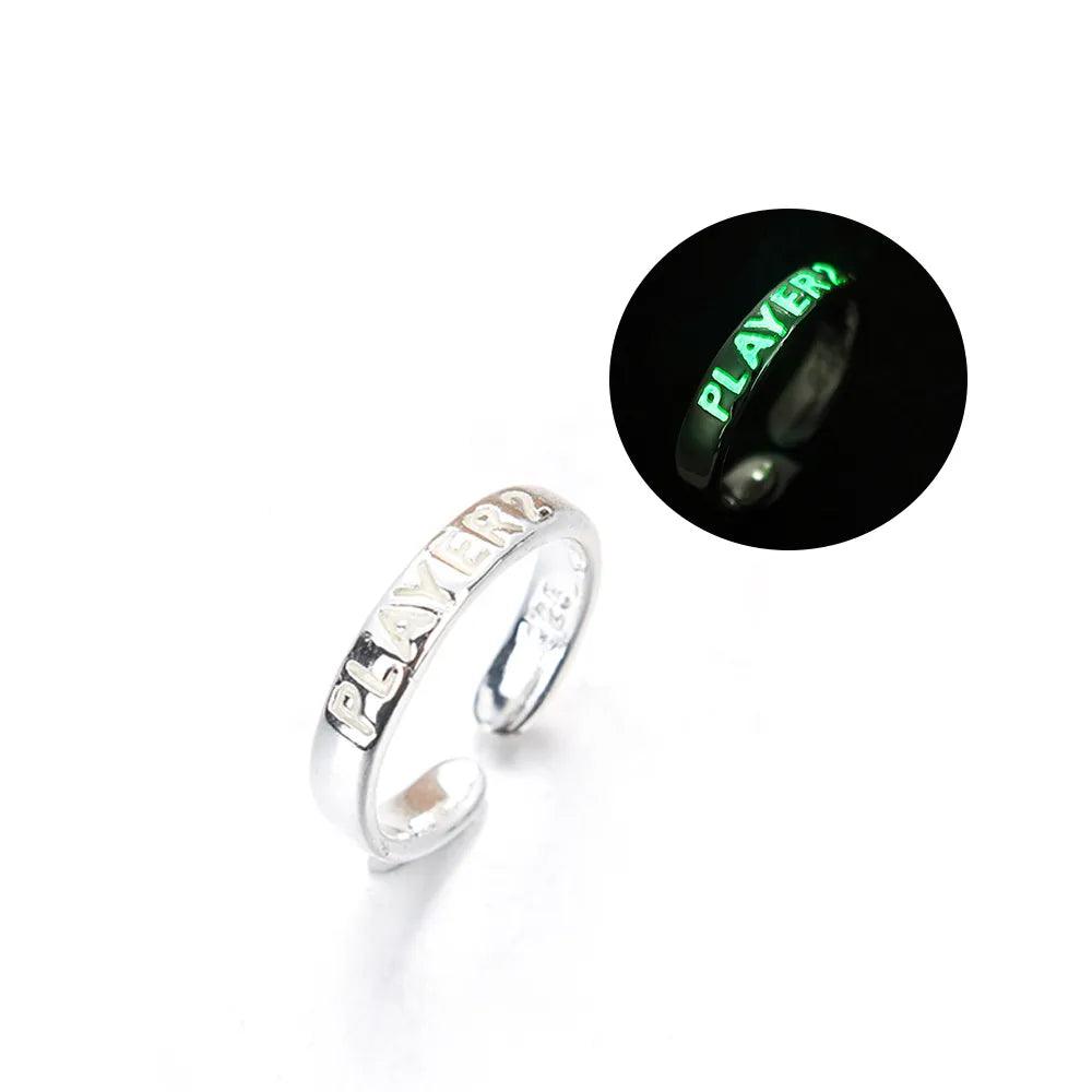 Luminous Player 1 & Player 2 Couple Rings: Glow in the Dark