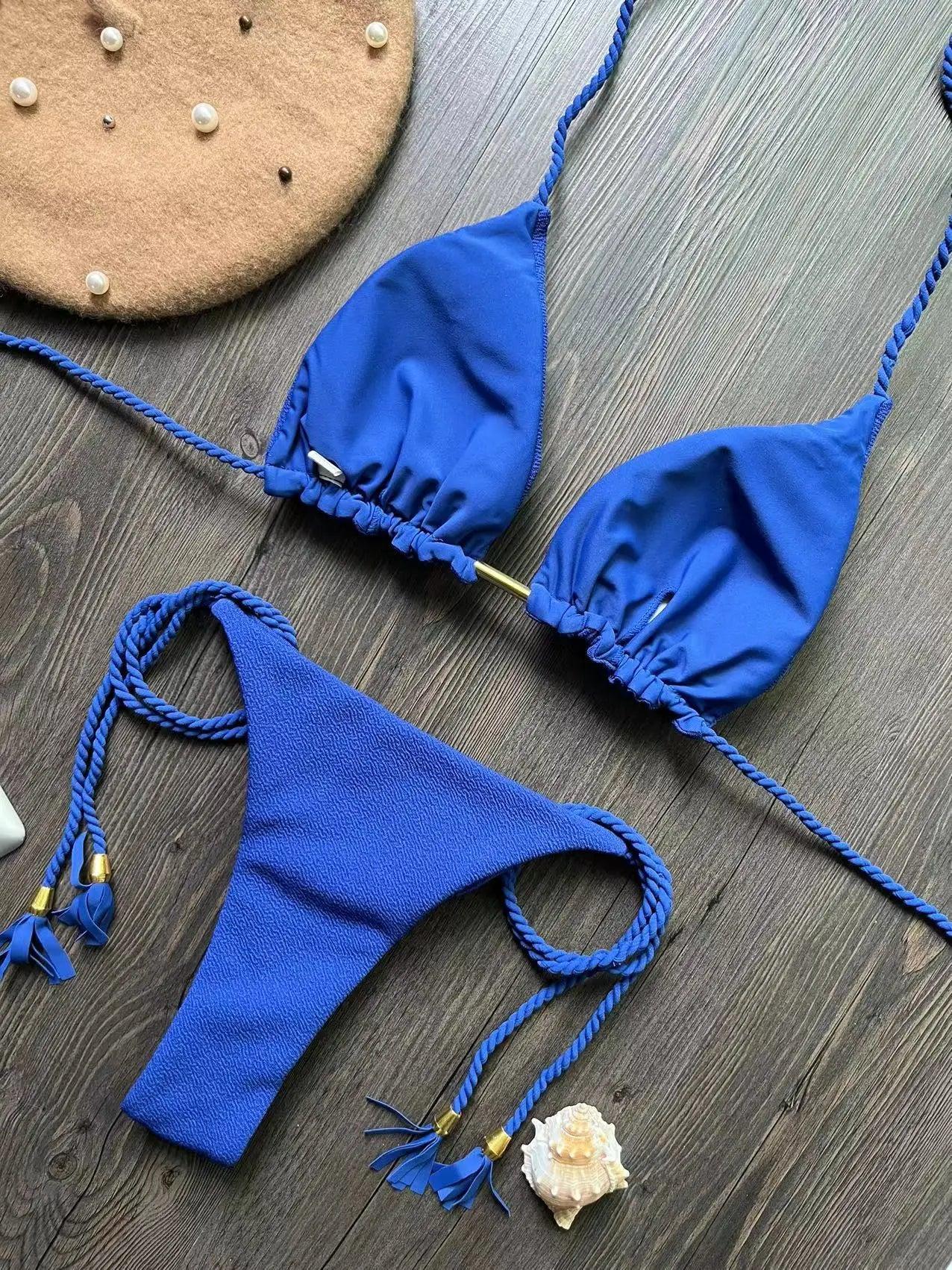 Sexy Braided Rope Bandage Bikini Set: Triangle Swimwear