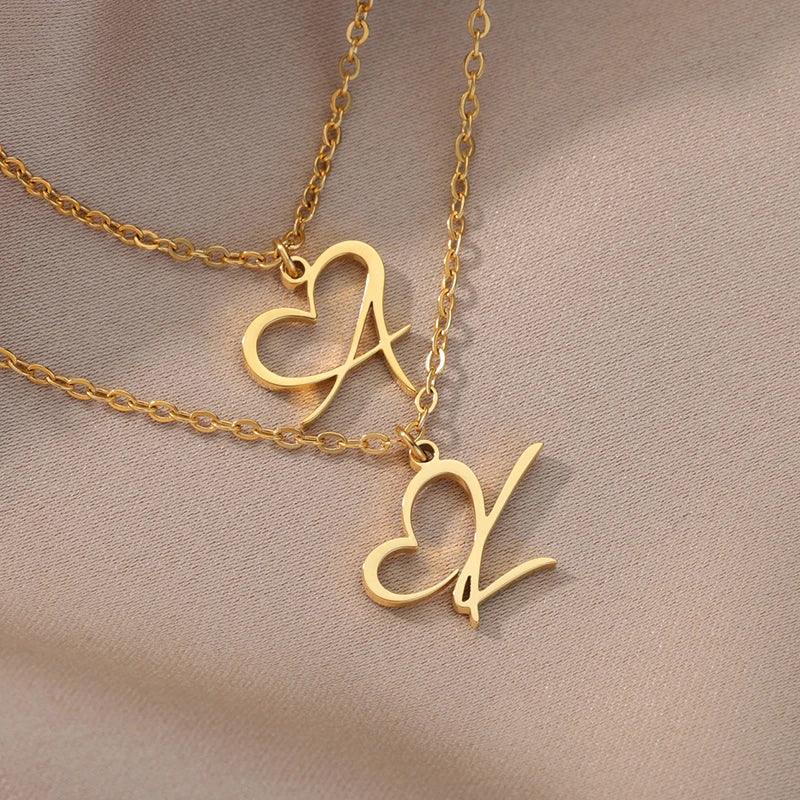 Gold Heart Initial Necklace