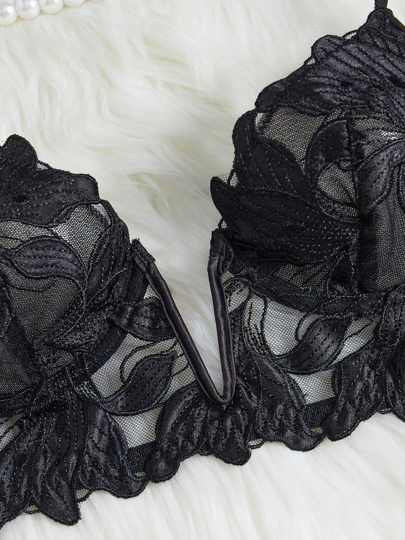 Midnight Floral Fantasy: Luxe and Seductive Black Lingerie Sets