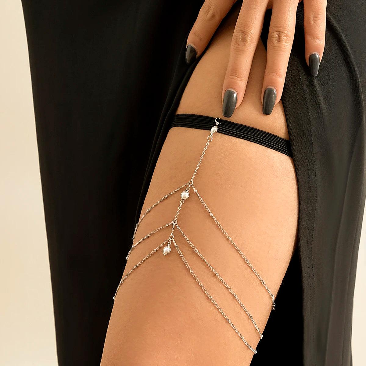 Sexy Multilayer Tassel Thigh Silver Chain