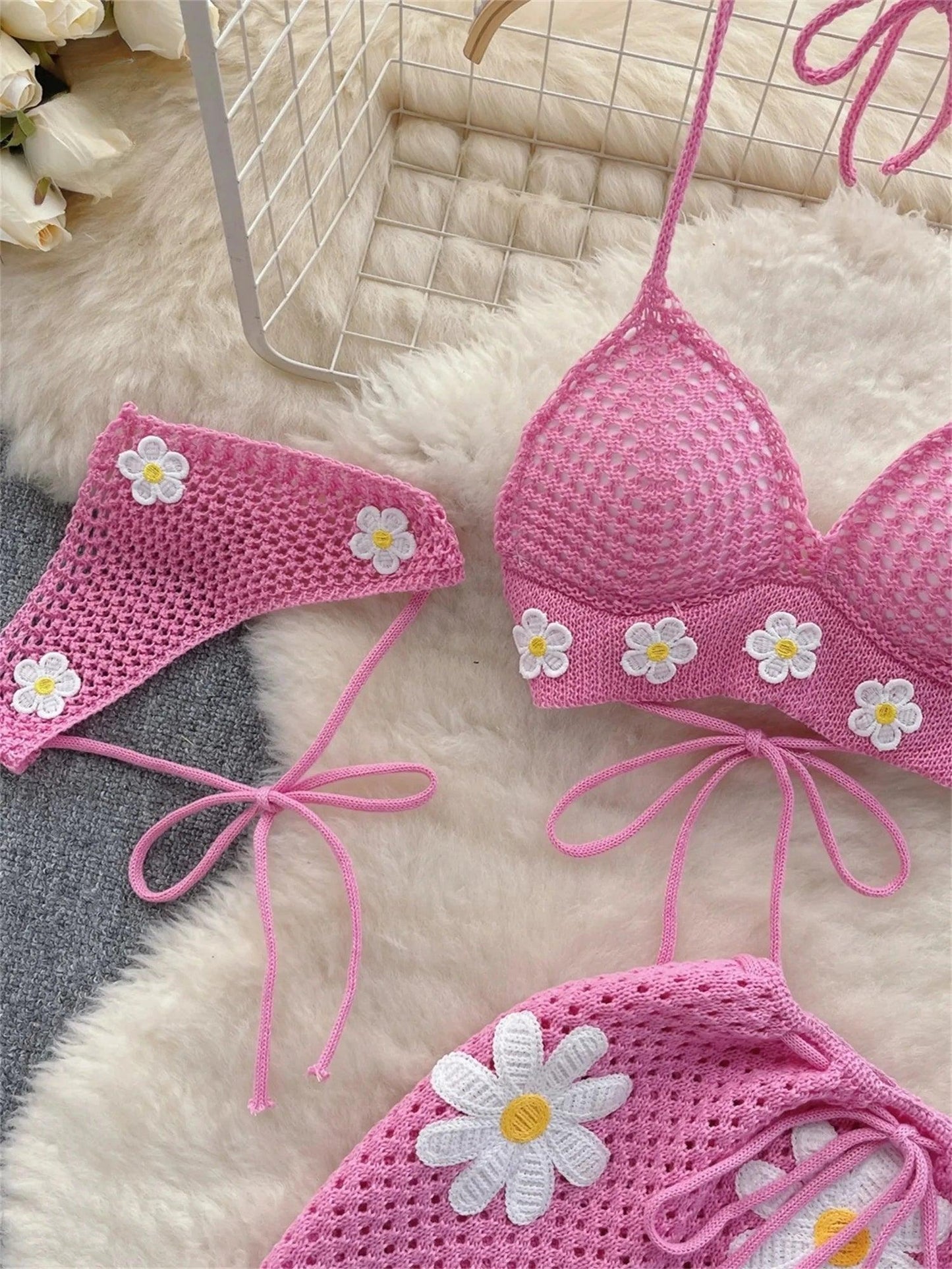 Alluring Two-Piece Summer Playful Pink Bikini Set 