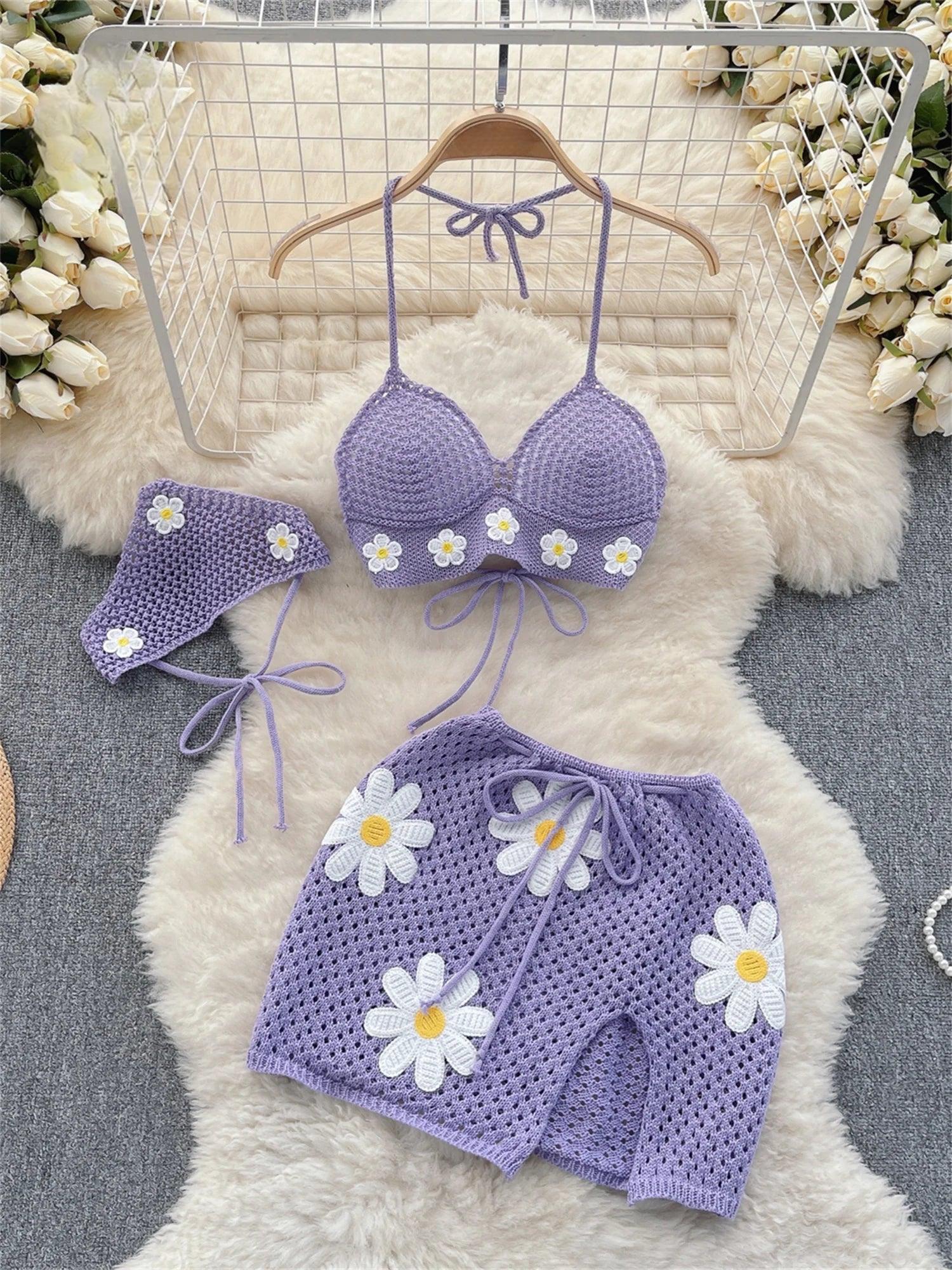 Alluring Two-Piece Summer Playful Purple Bikini Set 