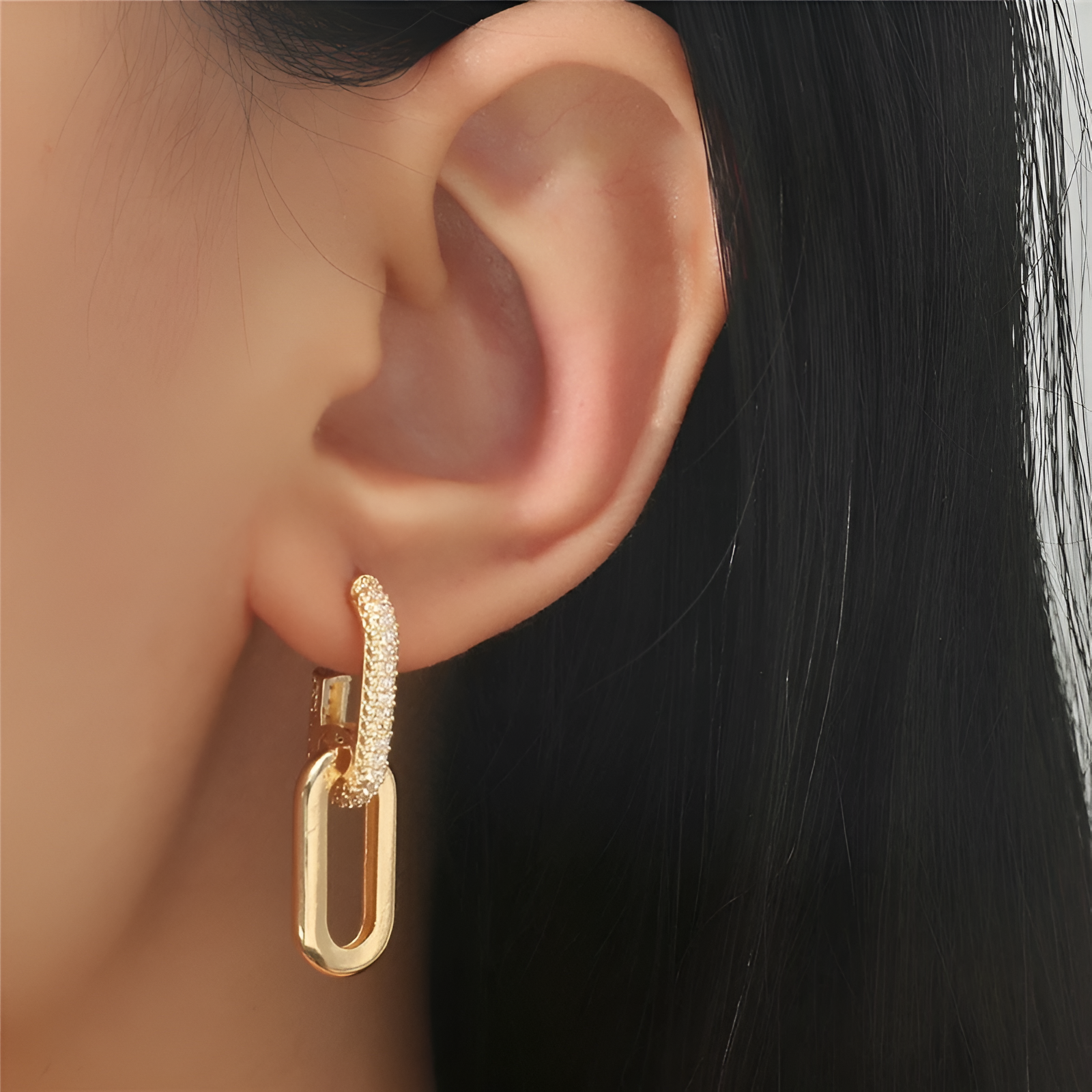 Retro Double Loop Zircon Earrings