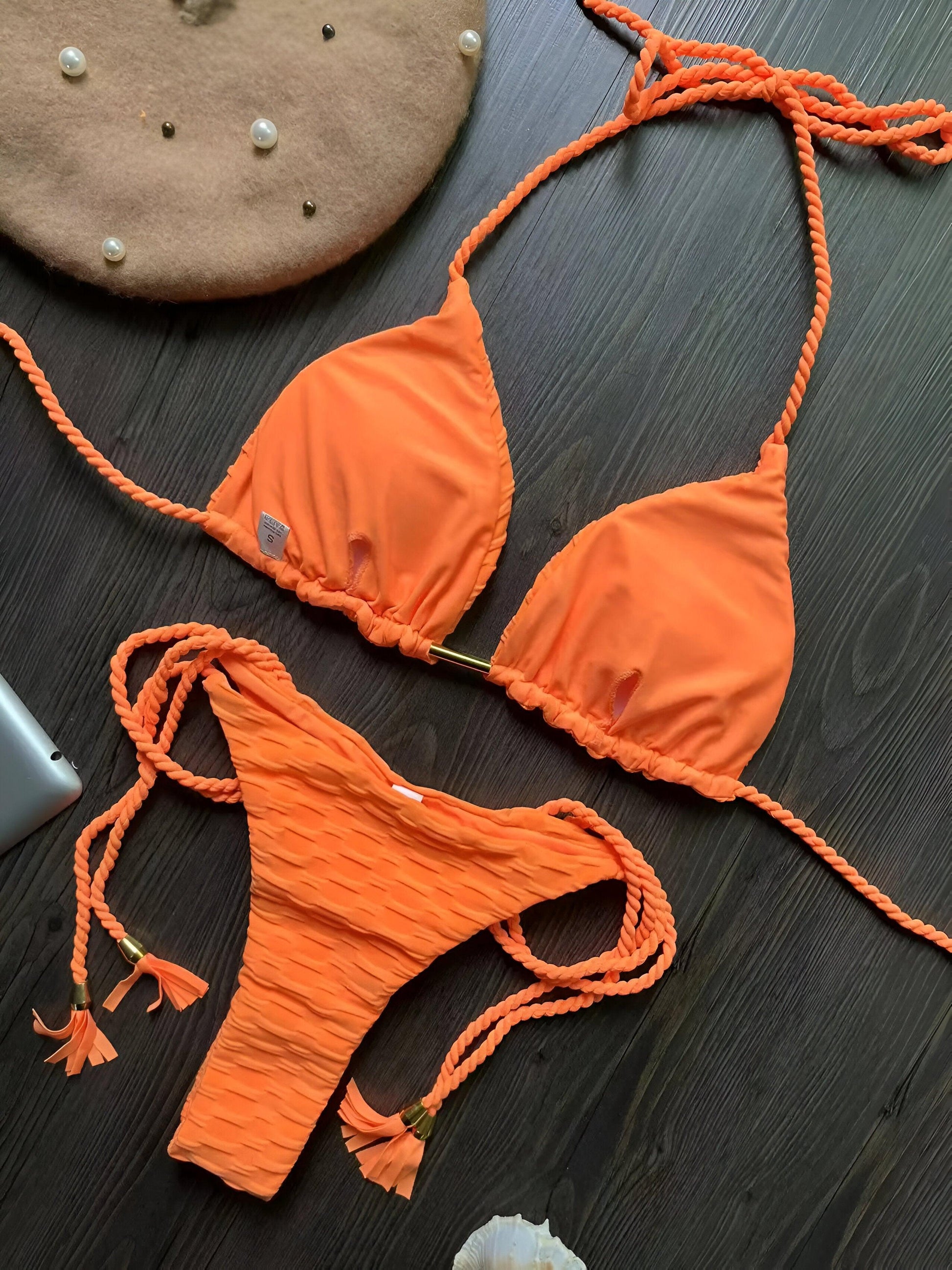 Sun-Kissed Allure Sexy Golden Bikini Set