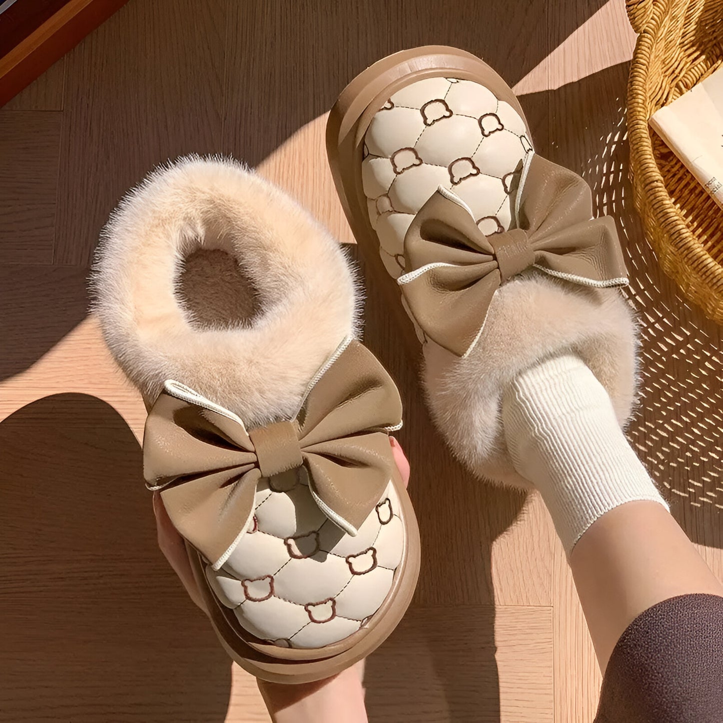 Snowflake Bliss: Designer Winter Fluffy Slippers