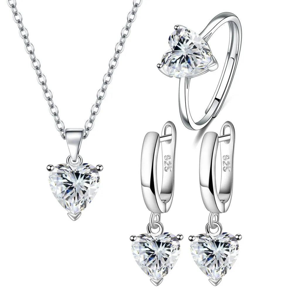 Sterling Silver Heart Zircon Jewelry Set 