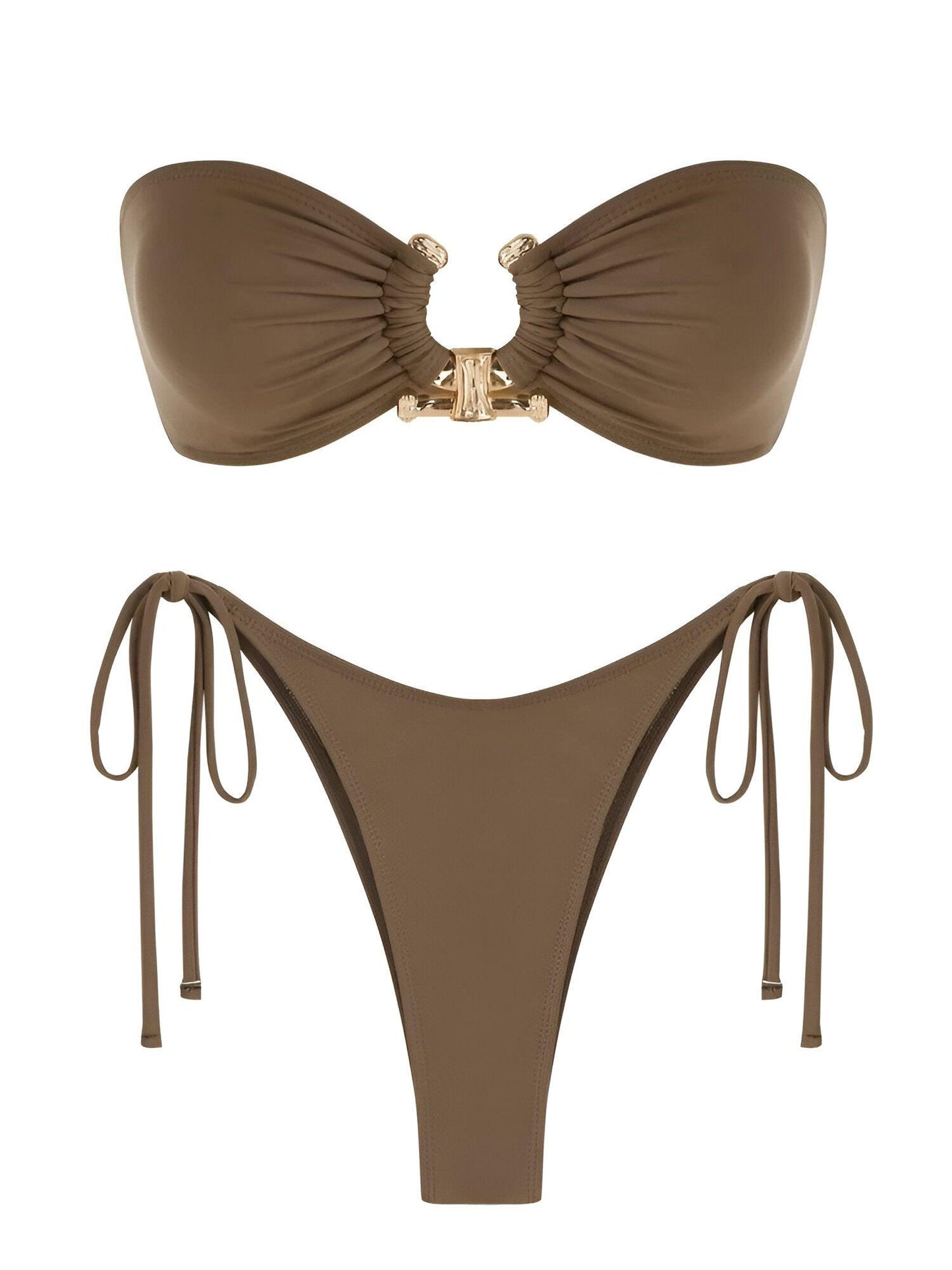 Solid O Ring Bandeau Bikini Set