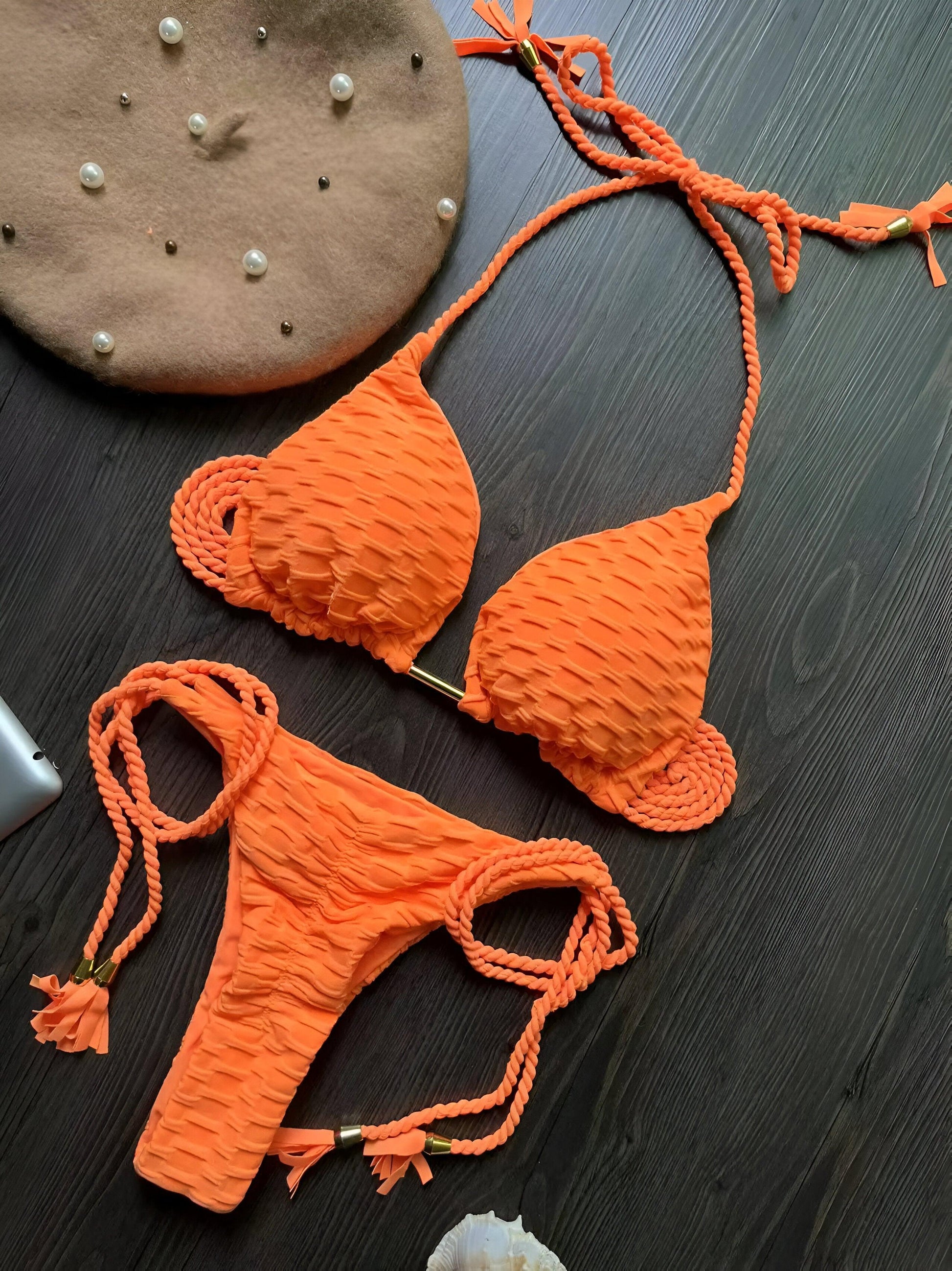 Sun-Kissed Allure Sexy Golden Bikini Set