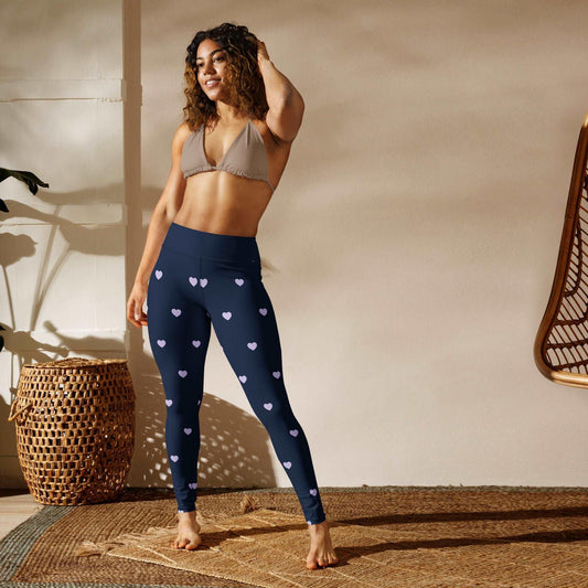 Blue Hearts Navy Color Yoga Leggings