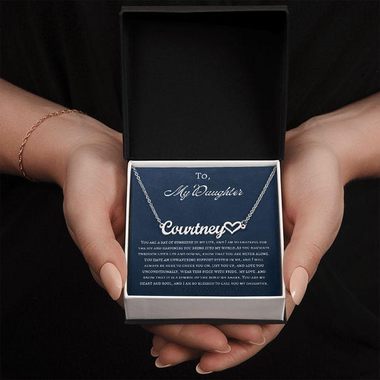 To My Daughter, Personalized Heart Name Necklace